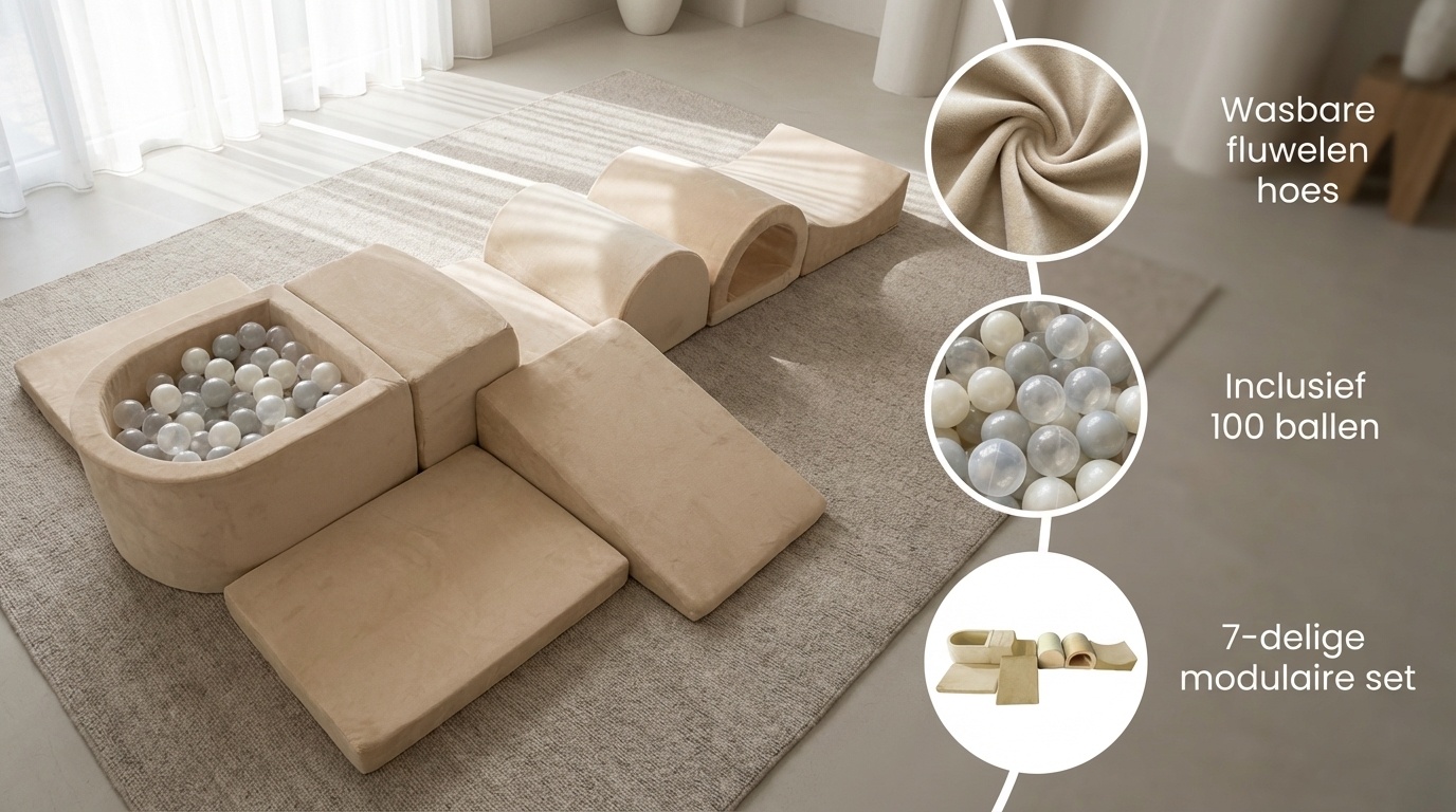 Foam speelset - 7-delig - met ballenbak en 100 ballen - beige