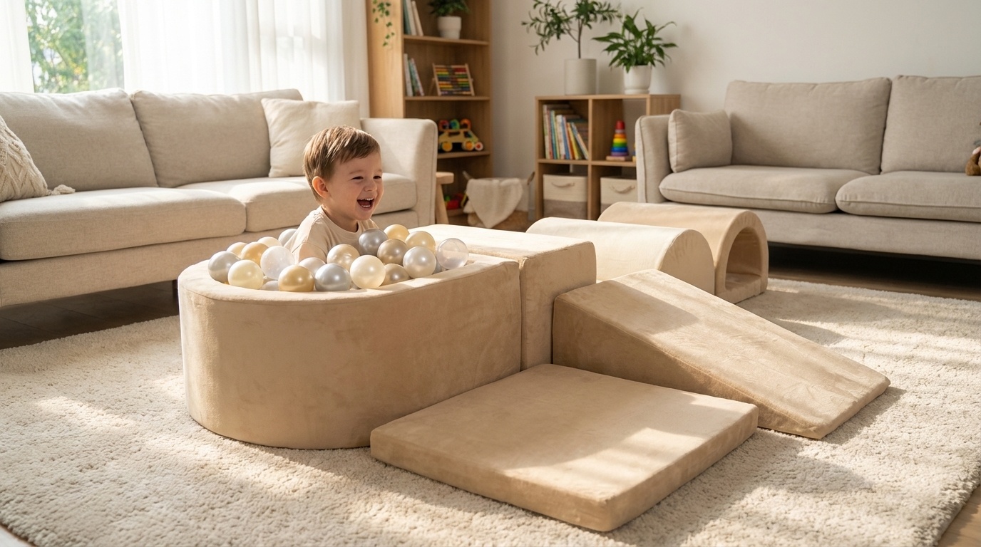 Foam speelset - 7-delig - met ballenbak en 100 ballen - beige