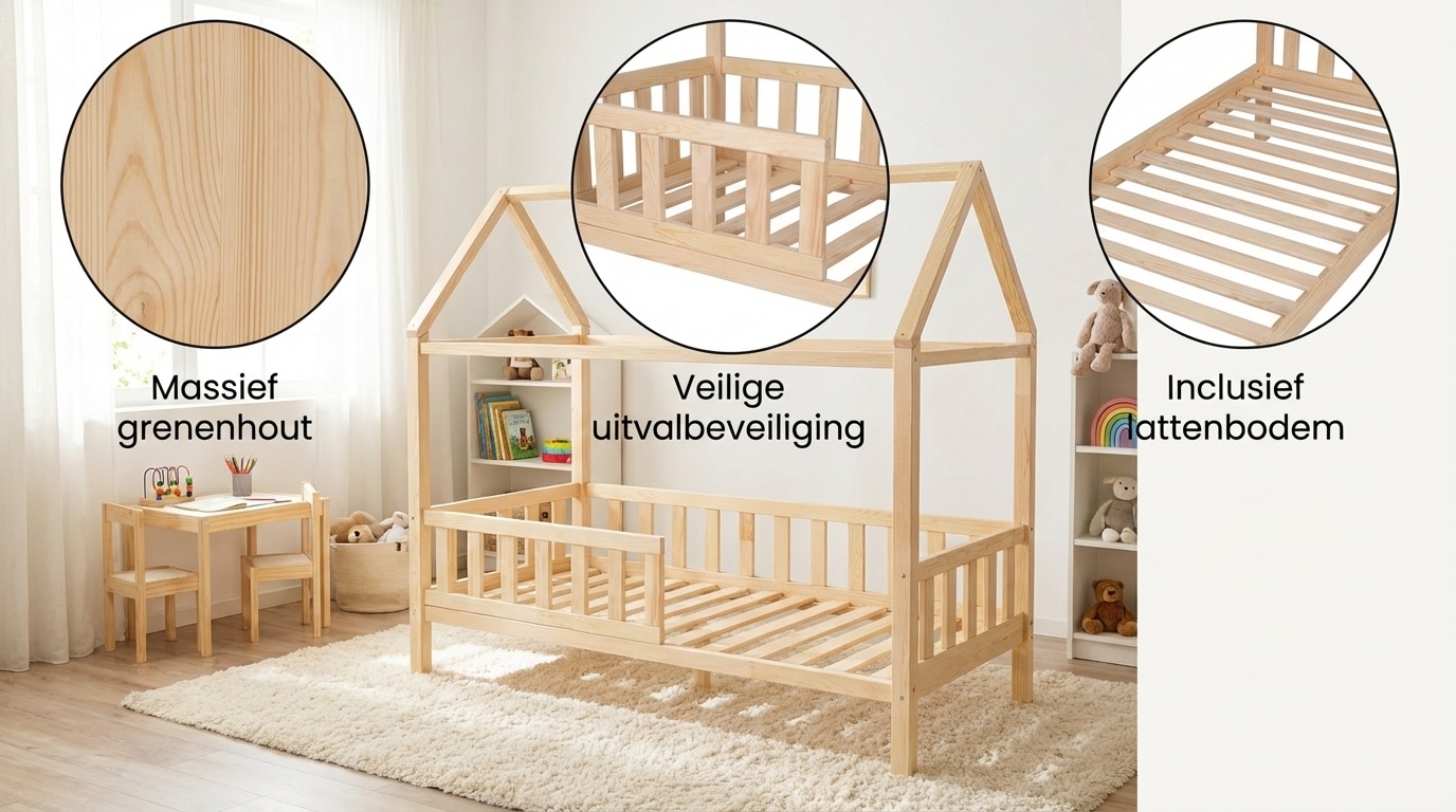 Huisbed 80x160 cm grenen kinderbed met lattenbodem