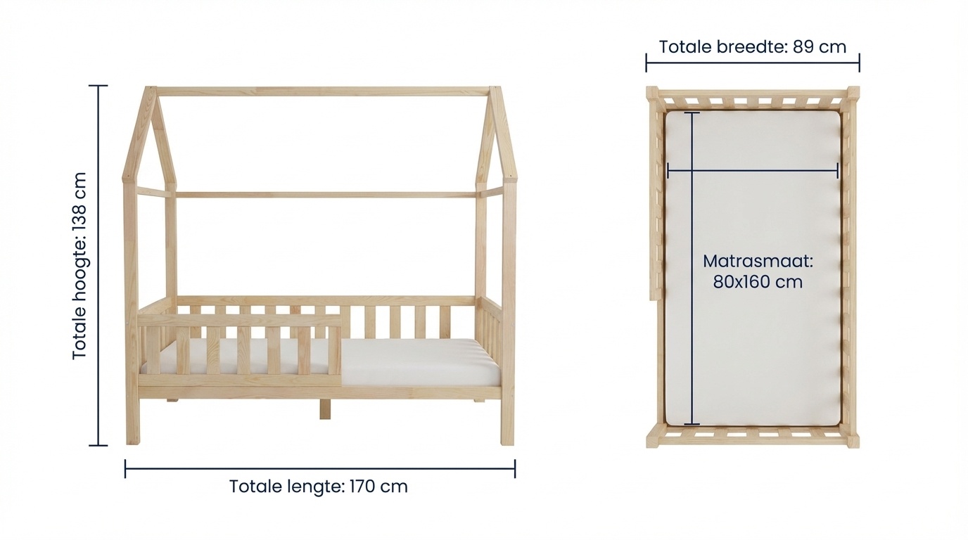 Huisbed 80x160 cm grenen kinderbed met lattenbodem