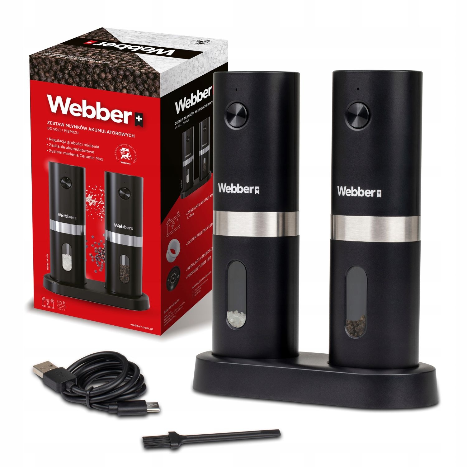 WEBBER Elektrische Peper- en Zoutmolen Set - USB Oplaadbaar & Morsvrij