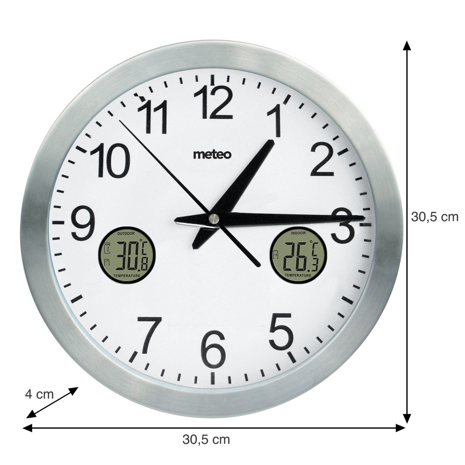 METEO Wandklok ZP31 - Met draadloze buitensensor en LCD-scherm