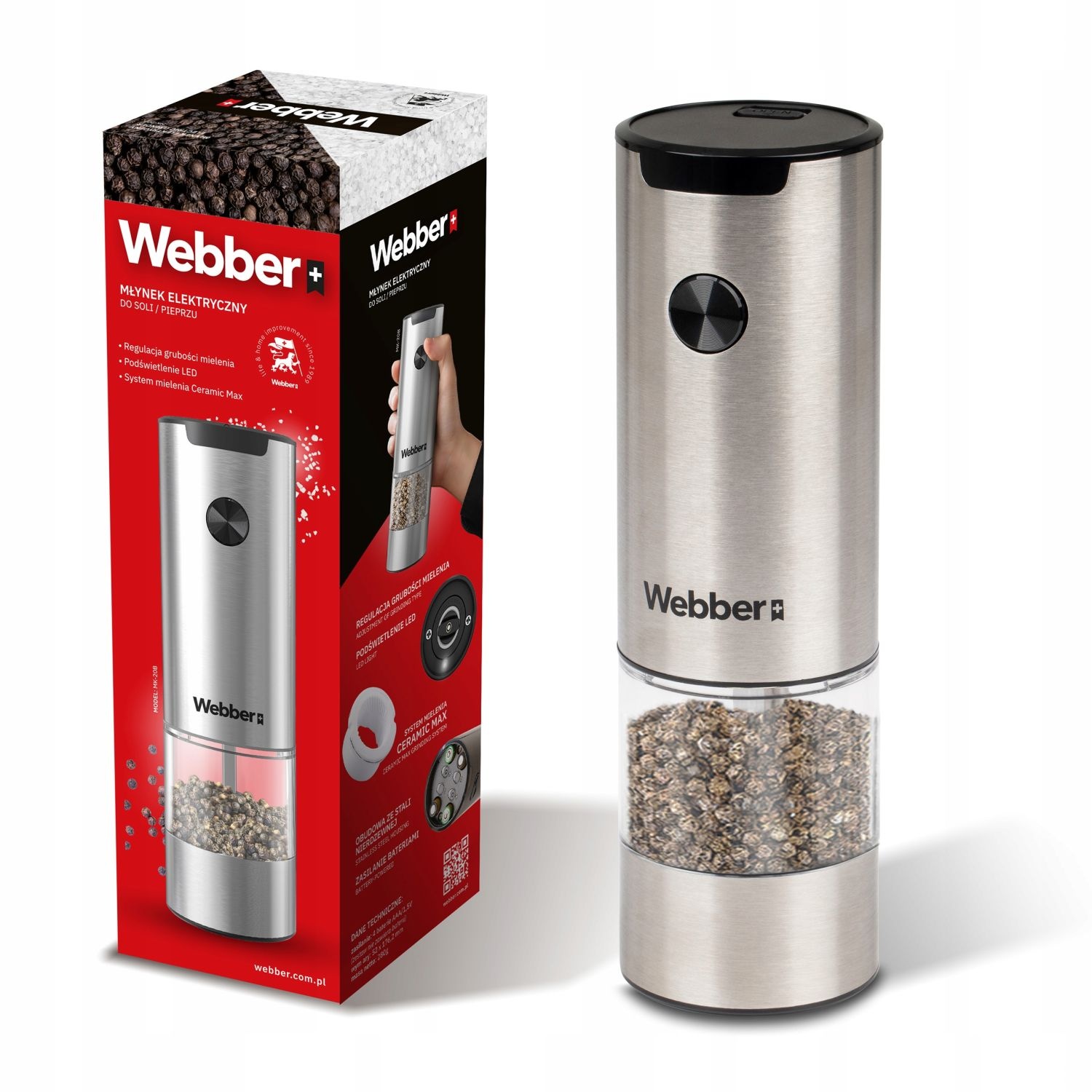 WEBBER Elektrische peper- of zoutmolen - Met antikruimelhouder