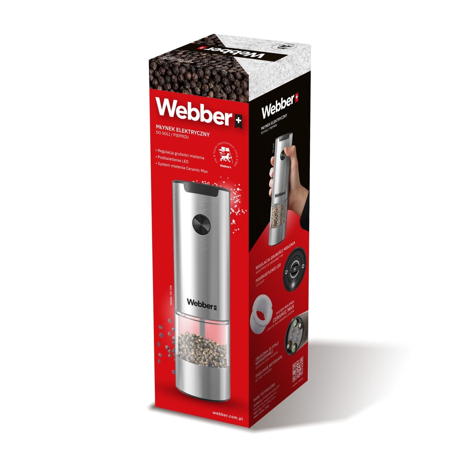 WEBBER Elektrische peper- of zoutmolen - Met antikruimelhouder