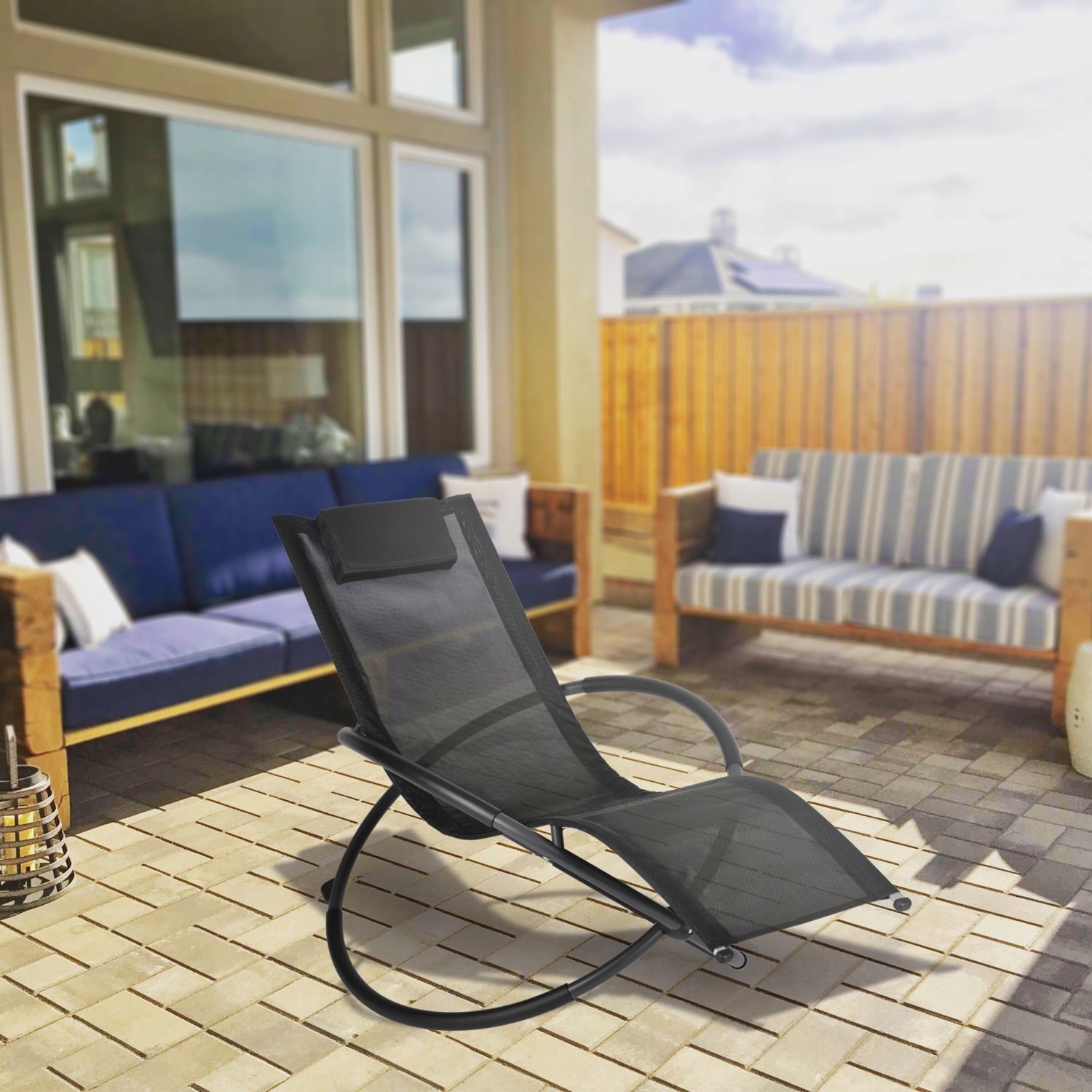 GARDENSELECT Ligstoel LO2B-L Zwart - Ergonomisch met Schommelfunctie