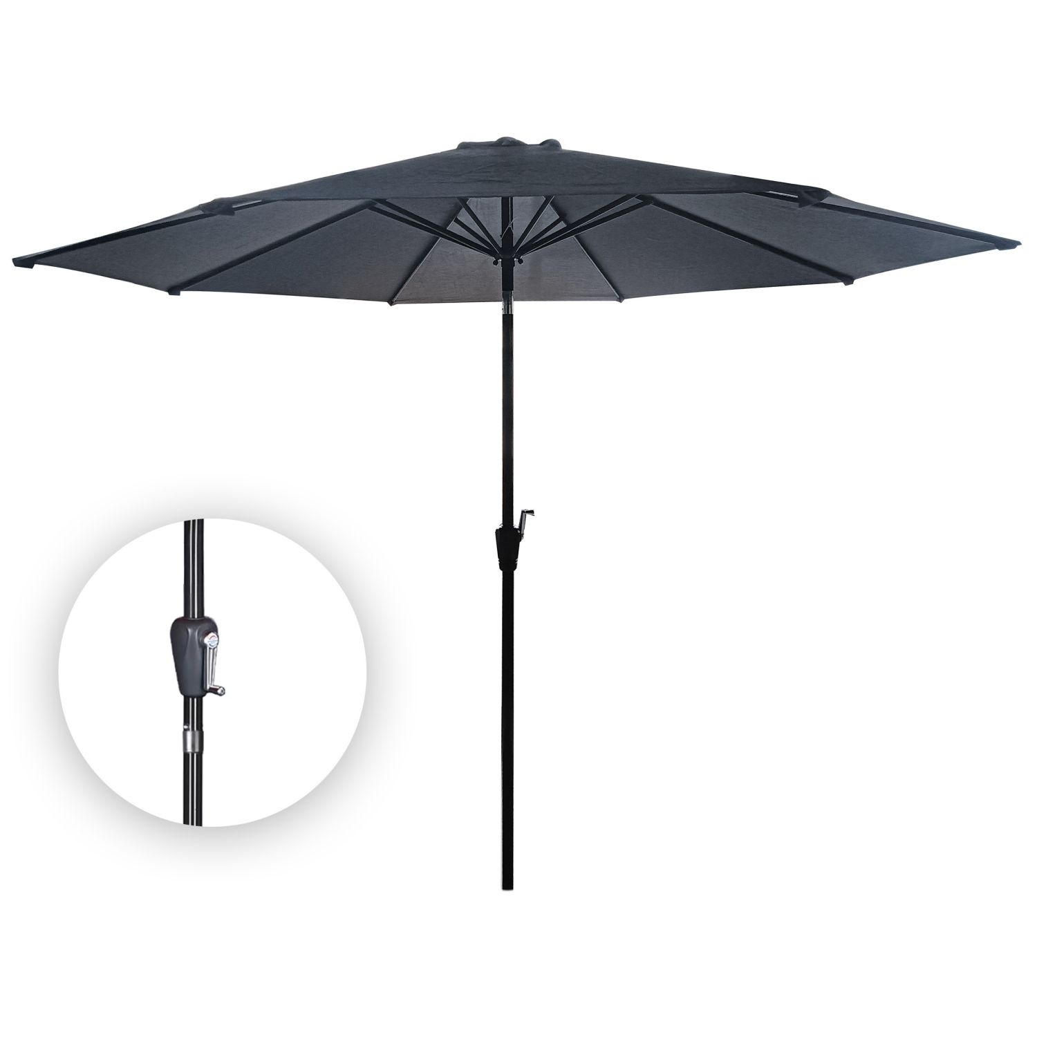 GARDENSELECT Tuinparasol XL Grijs - 3 Meter met Zwengel en Kantelfunctie
