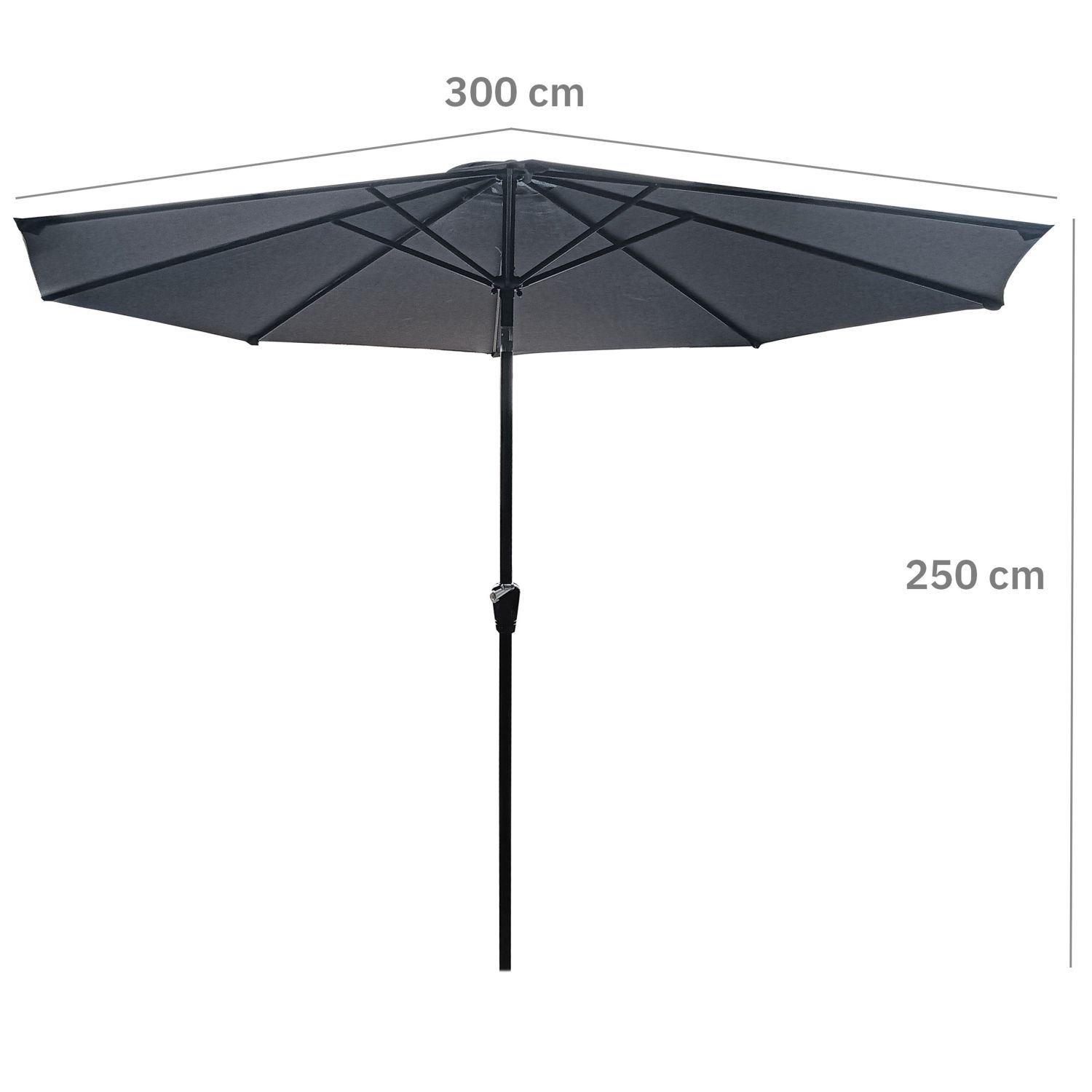 GARDENSELECT Tuinparasol XL Grijs - 3 Meter met Zwengel en Kantelfunctie