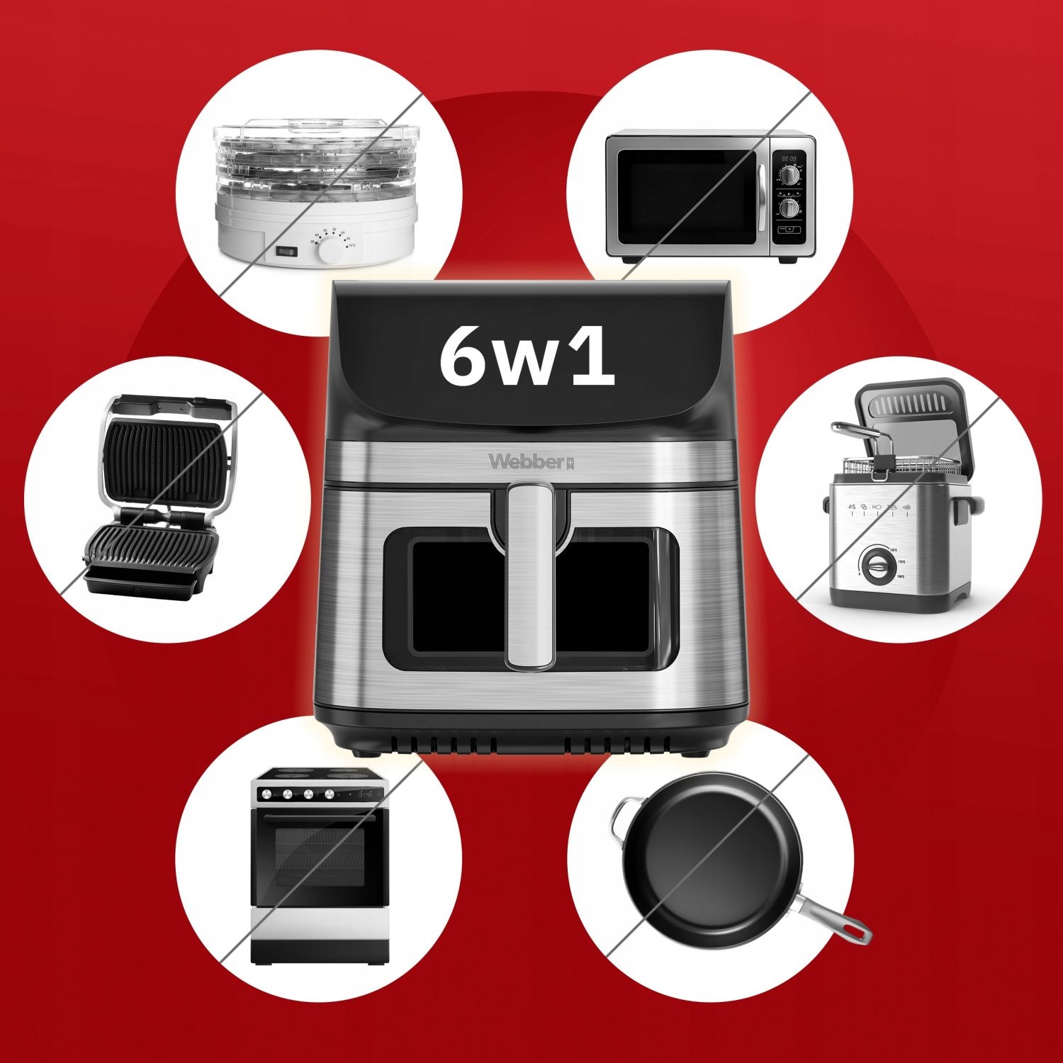 Webber Heteluchtfriteuse AF801 - 8,8L Airfryer met Dubbele Verwarming