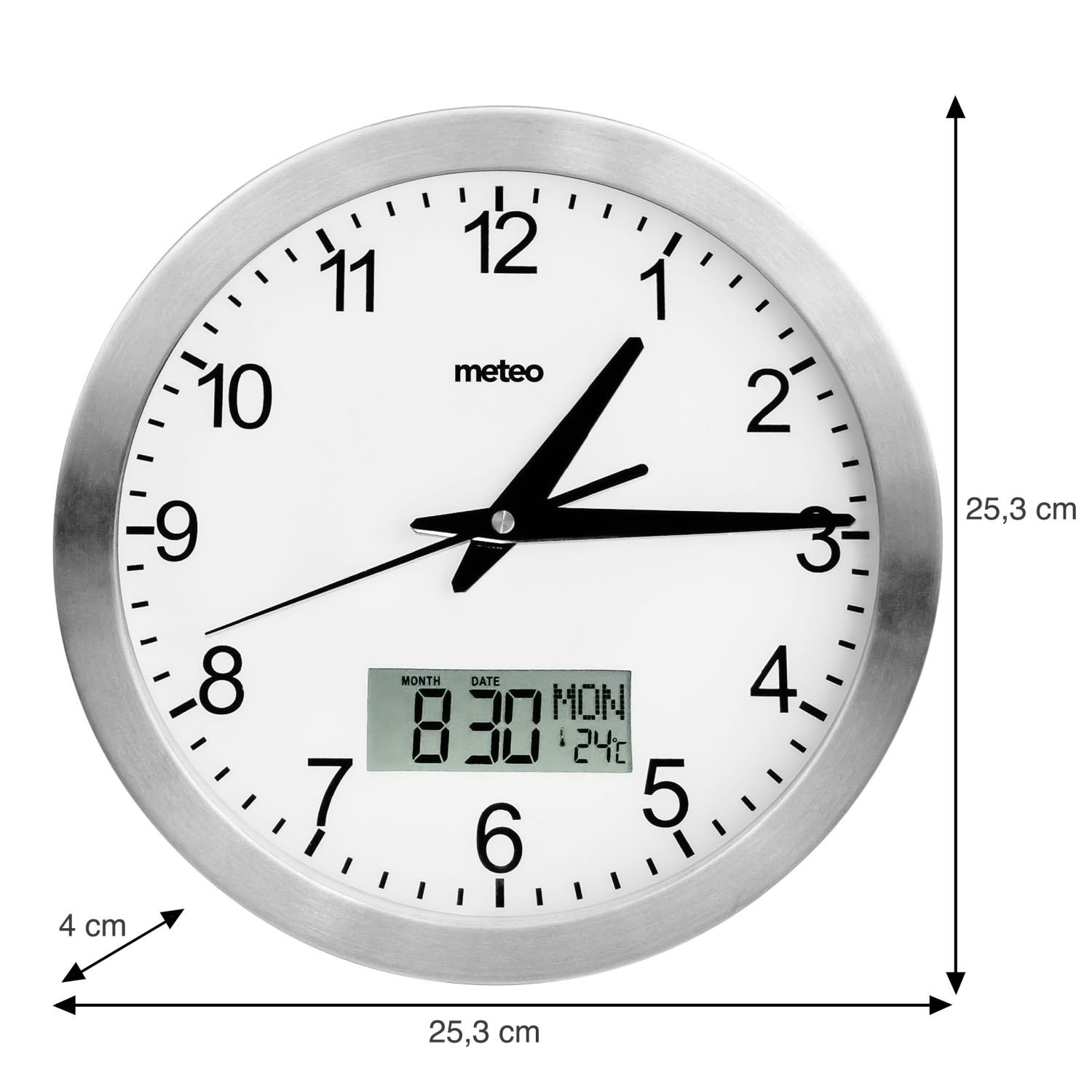 METEO Wandklok ZP8 - Stille digitale klok met thermometer en hygrometer