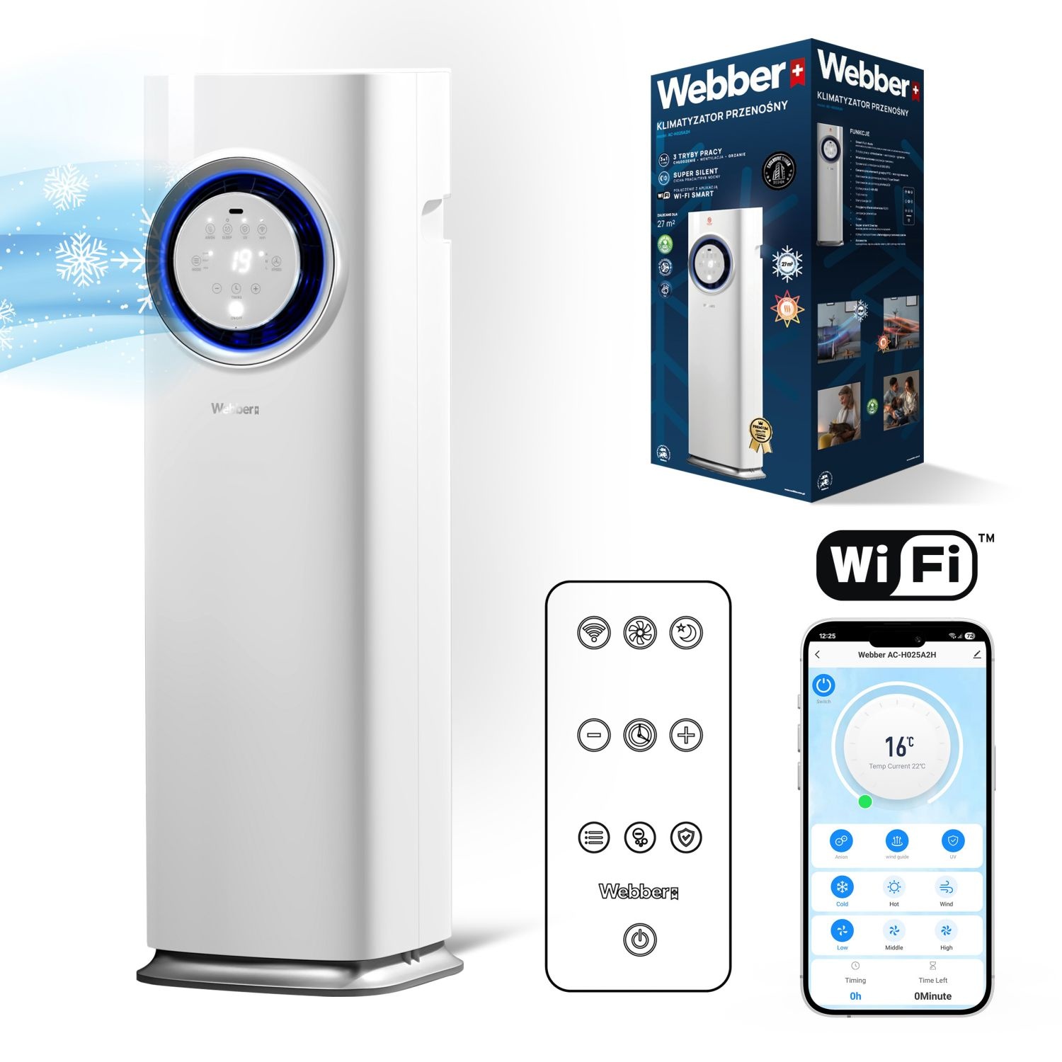 Webber Stille 3-in-1 Mobiele Airconditioner - WiFi en Warmtepomp