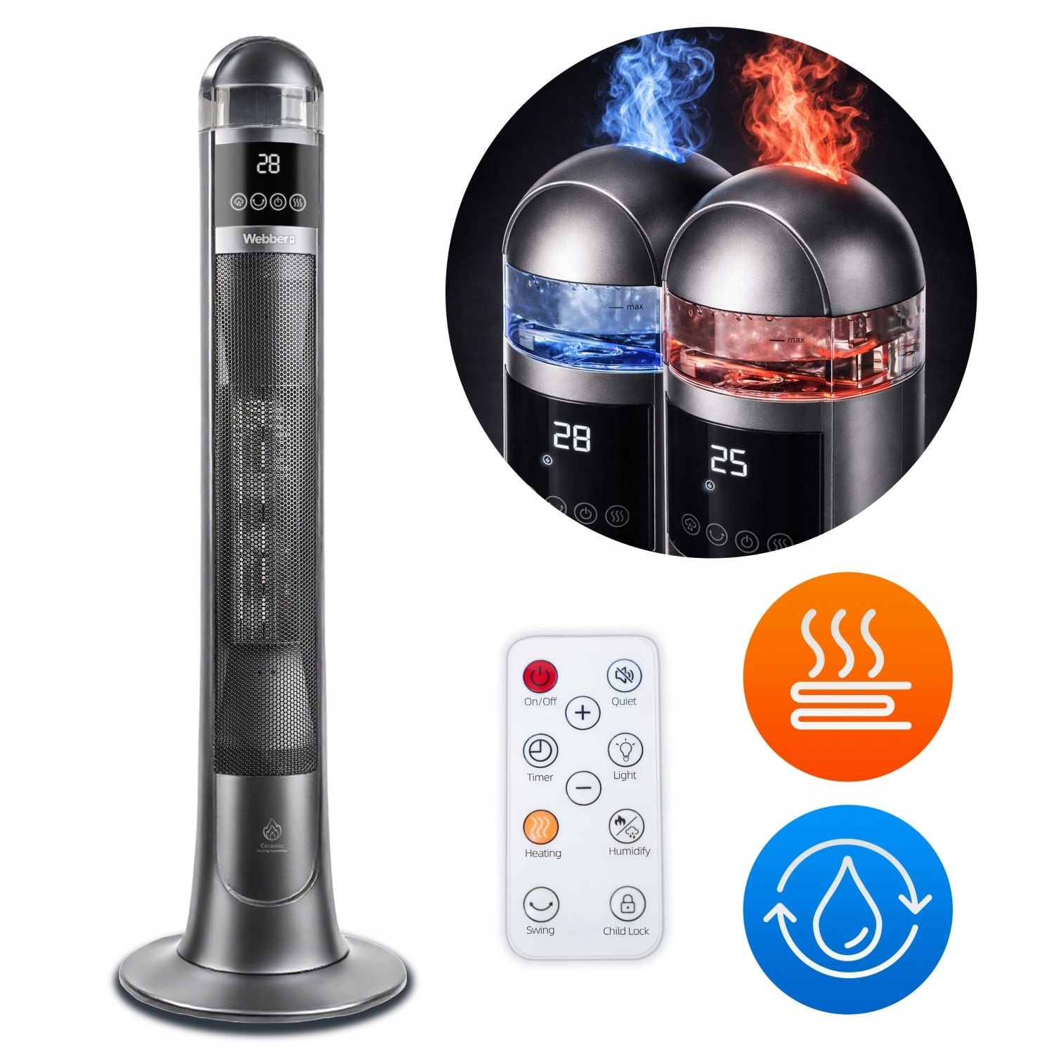 Webber ETNA TH2200G Kolomkachel - Sfeervolle Warmte en Luchtbevochtiging