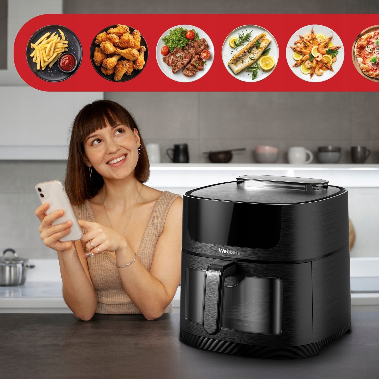 Webber AF800 Heteluchtfriteuse - 8 Liter met Wi-Fi en Kijkvenster