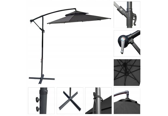 GARDENSELECT Zweefparasol 2,7 m - Kantelbaar & Stevig Grijs