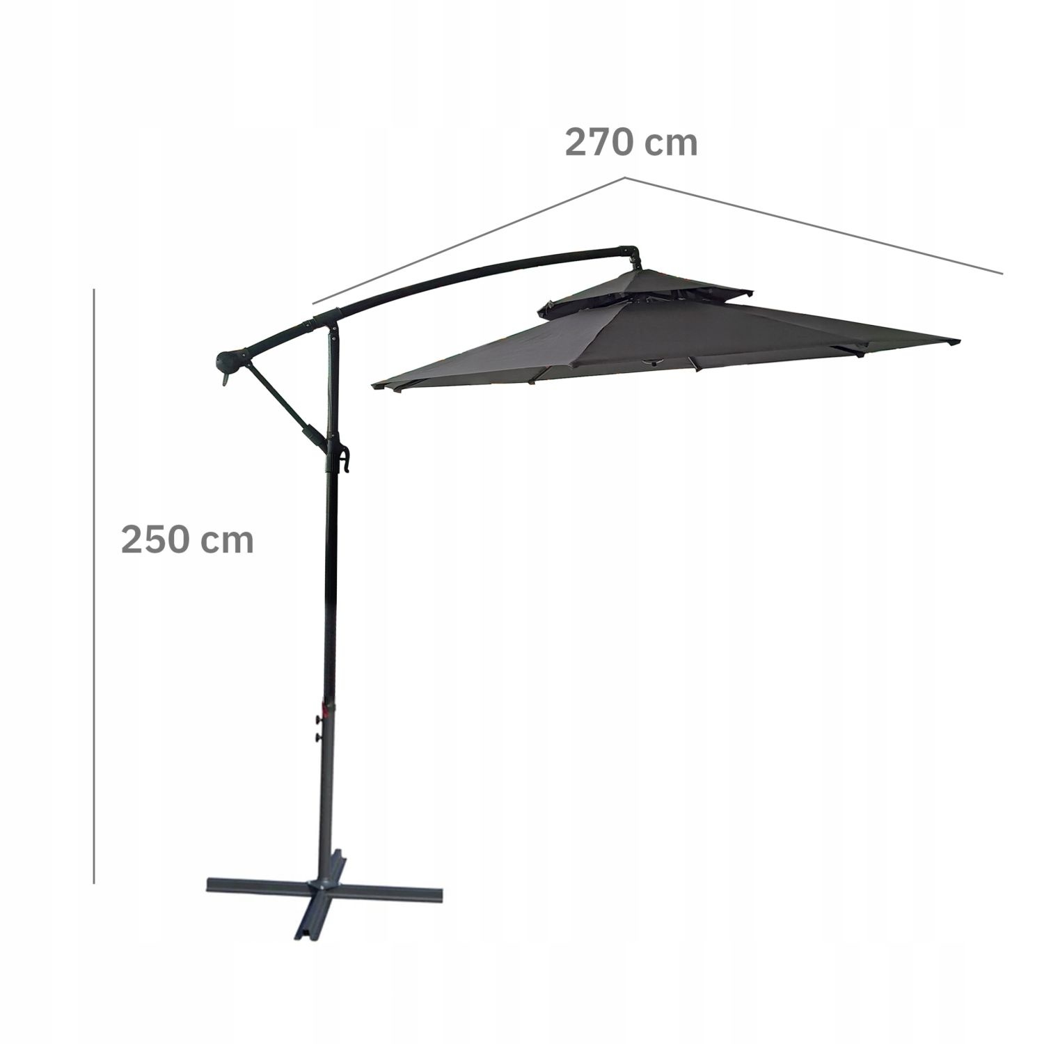 GARDENSELECT Zweefparasol 2,7 m - Kantelbaar & Stevig Grijs