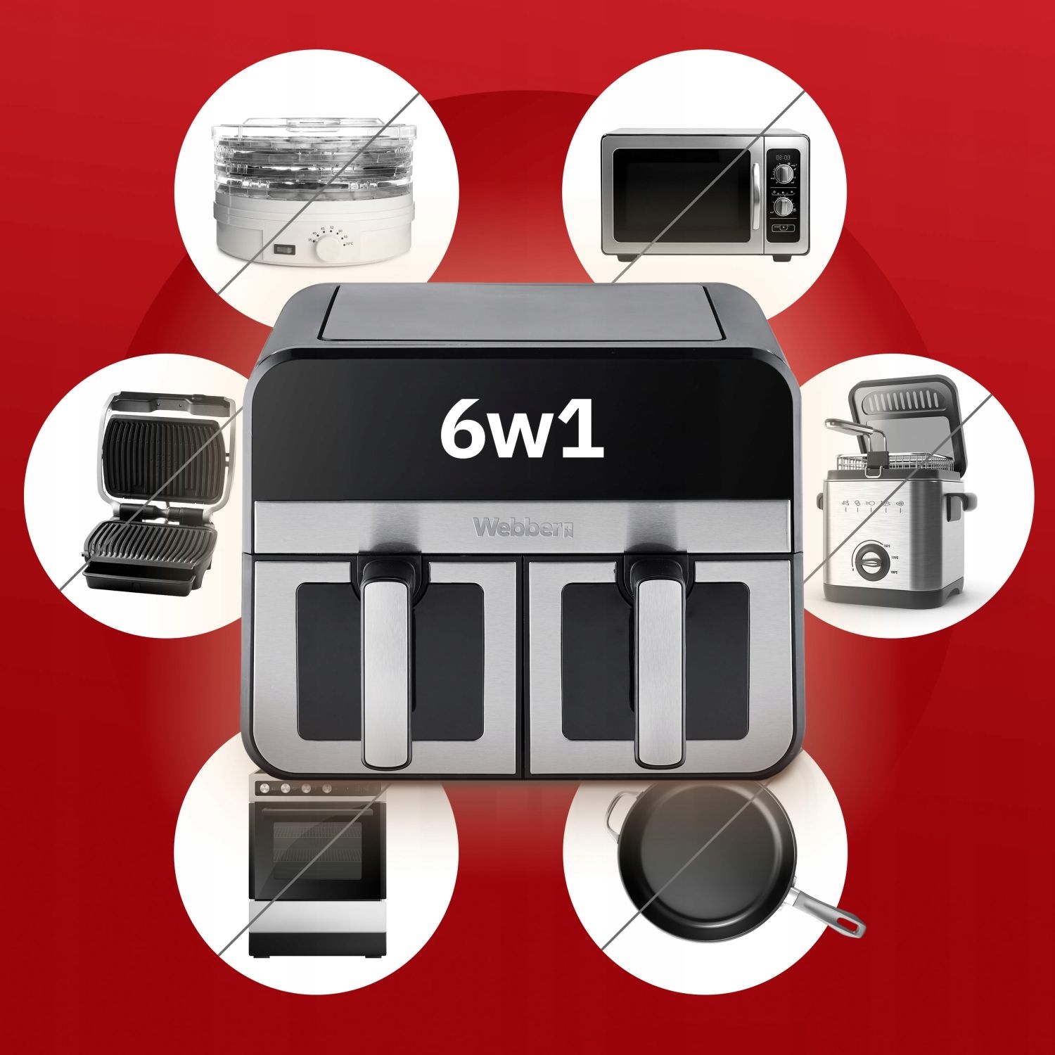 Webber AF900 Heteluchtfriteuse - 9L dubbele kom en kijkvenster