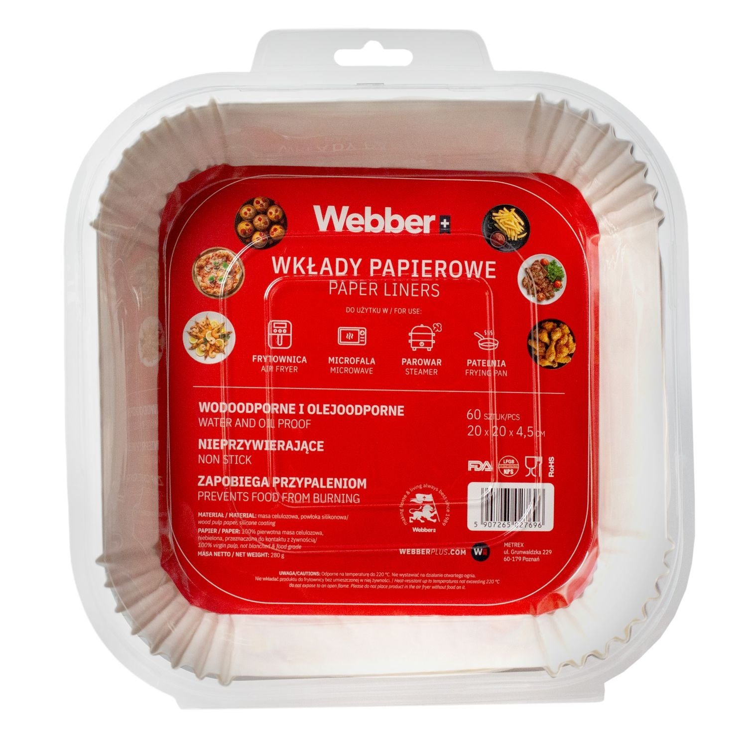 Webber Papieren Airfryer Liners 20x20 - 60 stuks - Voor een schone mand