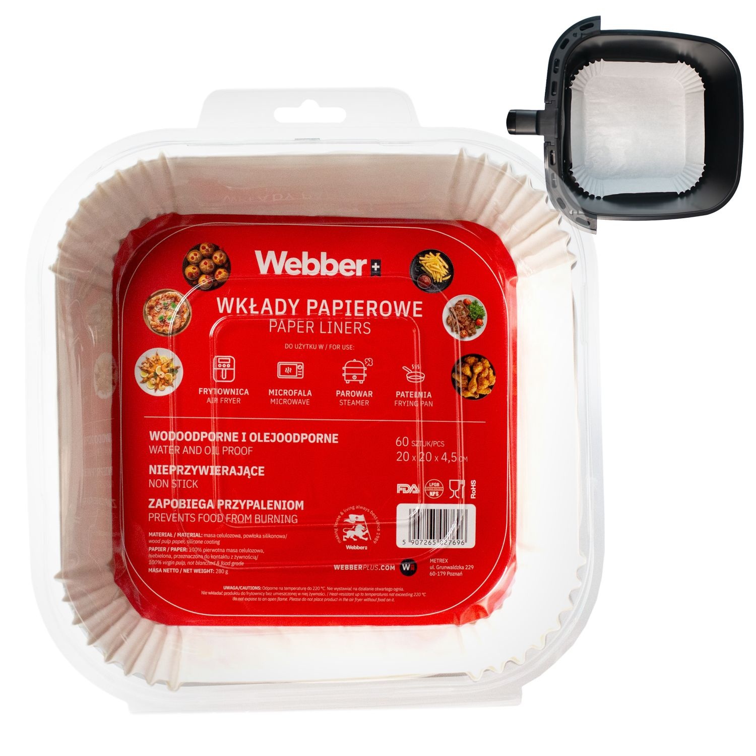 Webber Papieren Airfryer Liners 20x20 - 60 stuks - Voor een schone mand