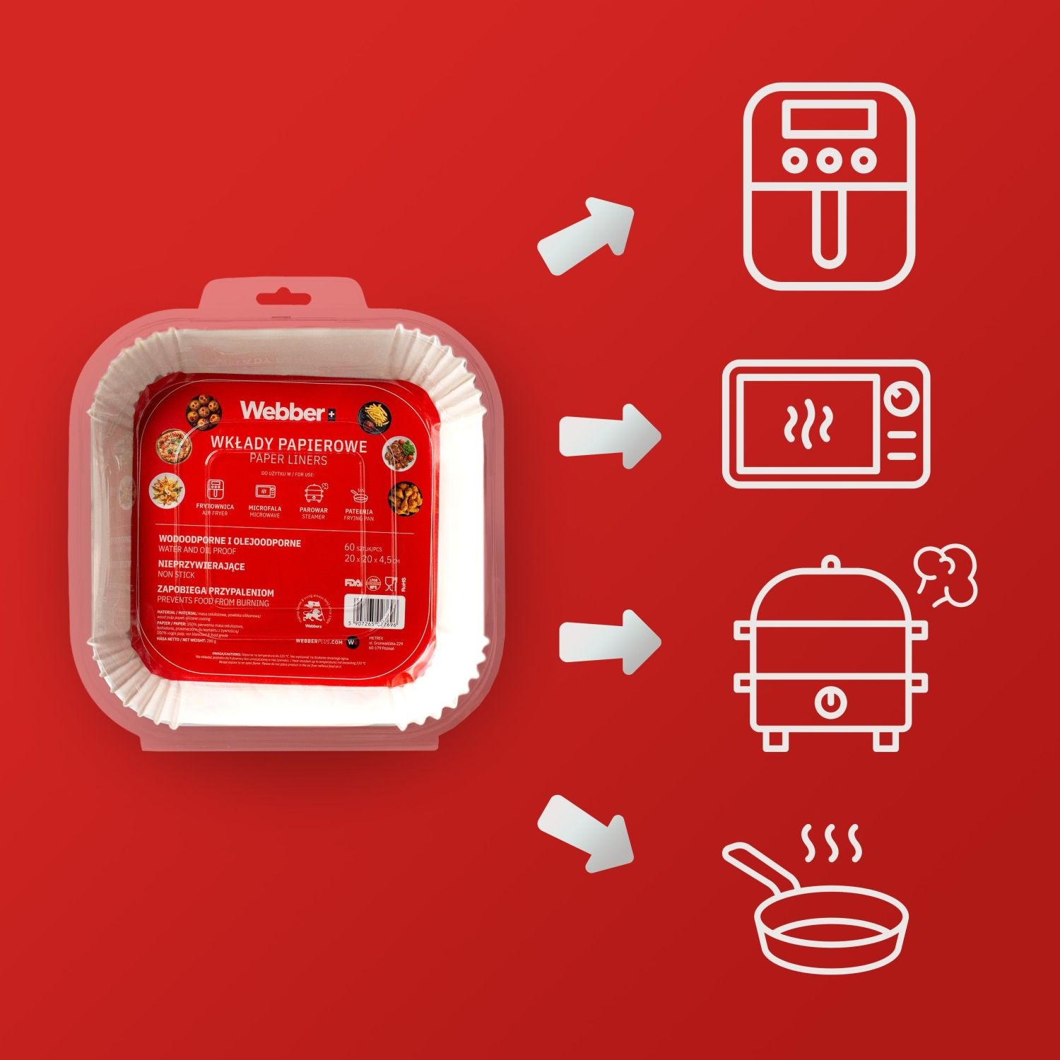 Webber Papieren Airfryer Liners 20x20 - 60 stuks - Voor een schone mand