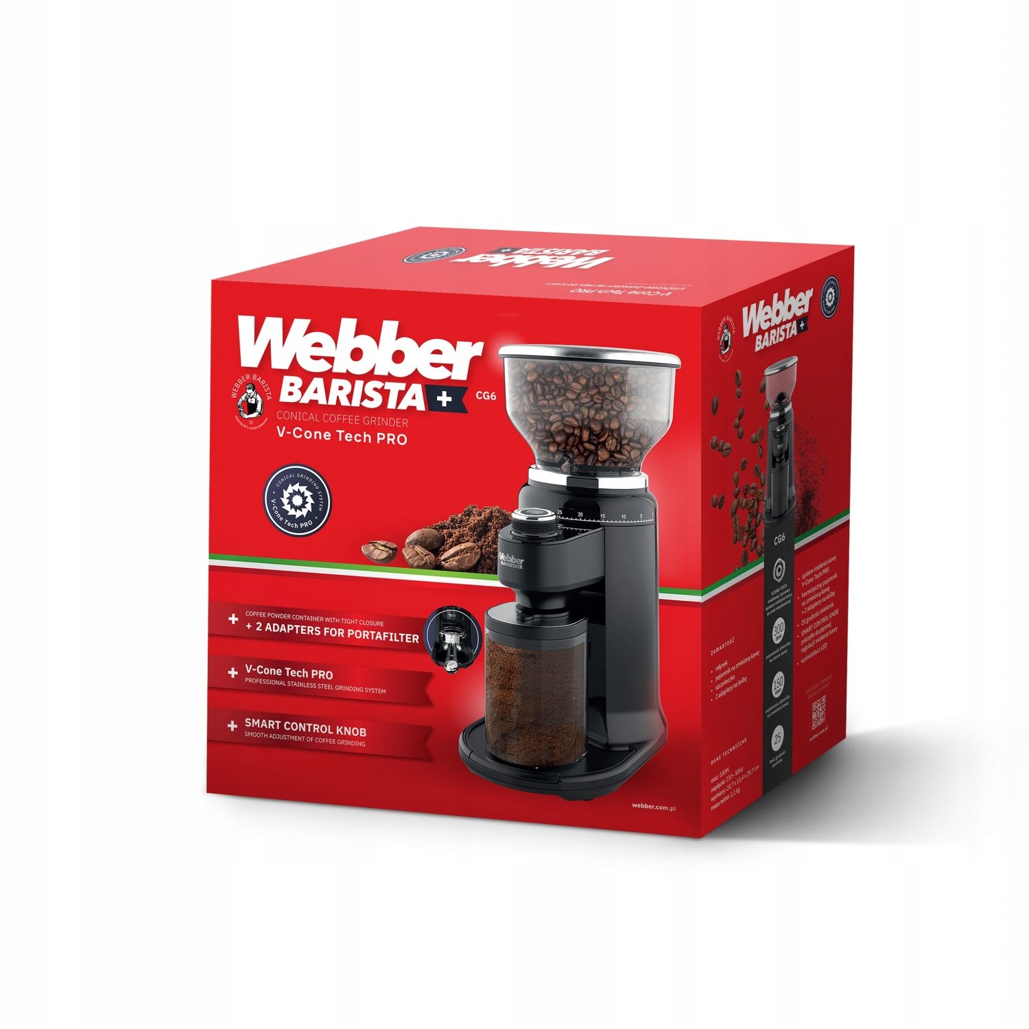 WEBBER CG6 Elektrische Koffiemolen - 25 Maalstanden met RVS Schijven