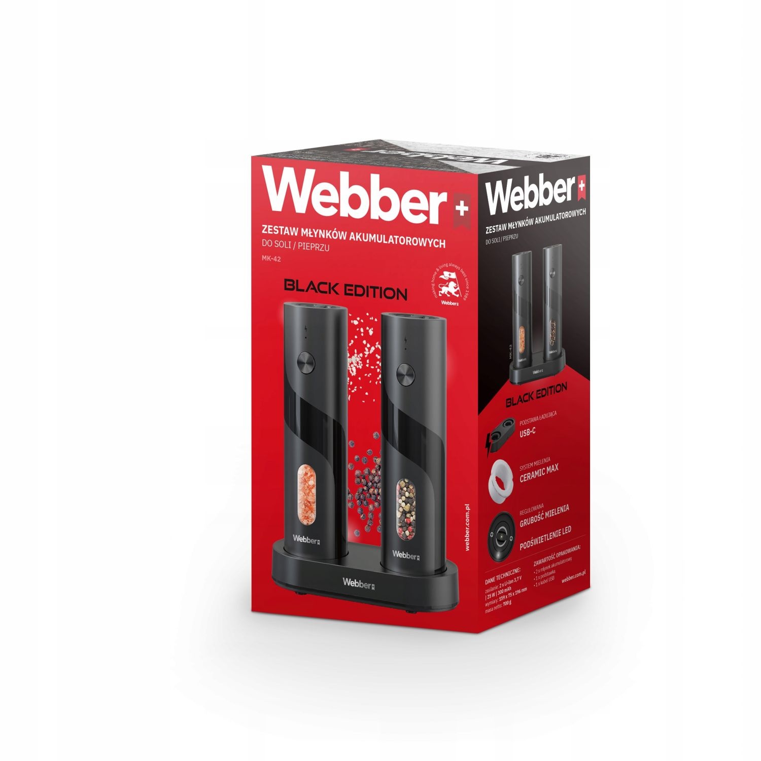 WEBBER Elektrische Peper- en Zoutmolens - Set van 2 USB Oplaadbaar