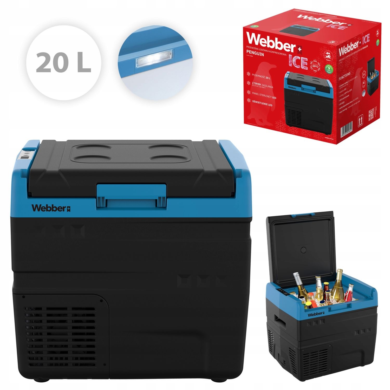 Webber Compressorkoelbox LK-020 Penguin - Koelt en vriest tot -20°C