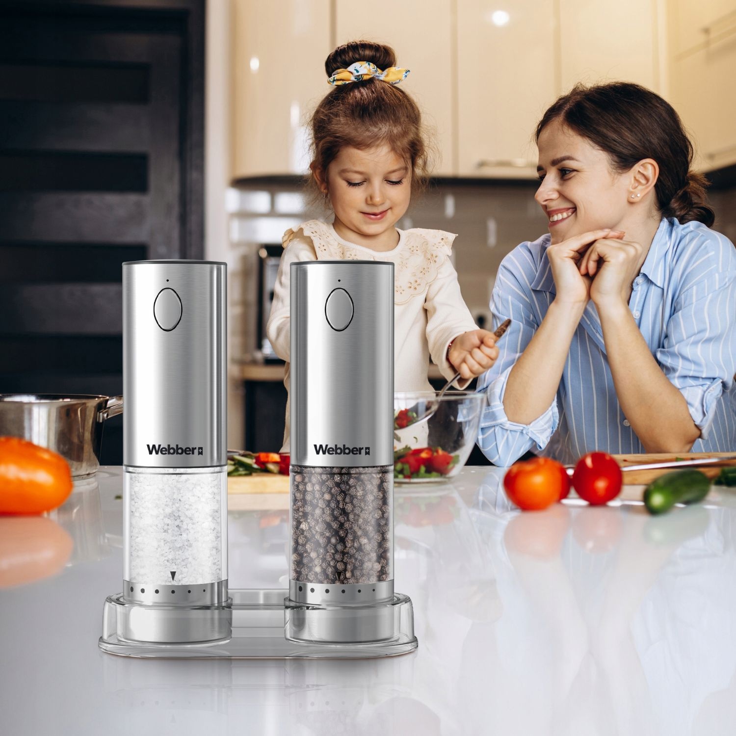 WEBBER Elektrische Peper- en Zoutmolen - USB Oplaadbare Set van 2