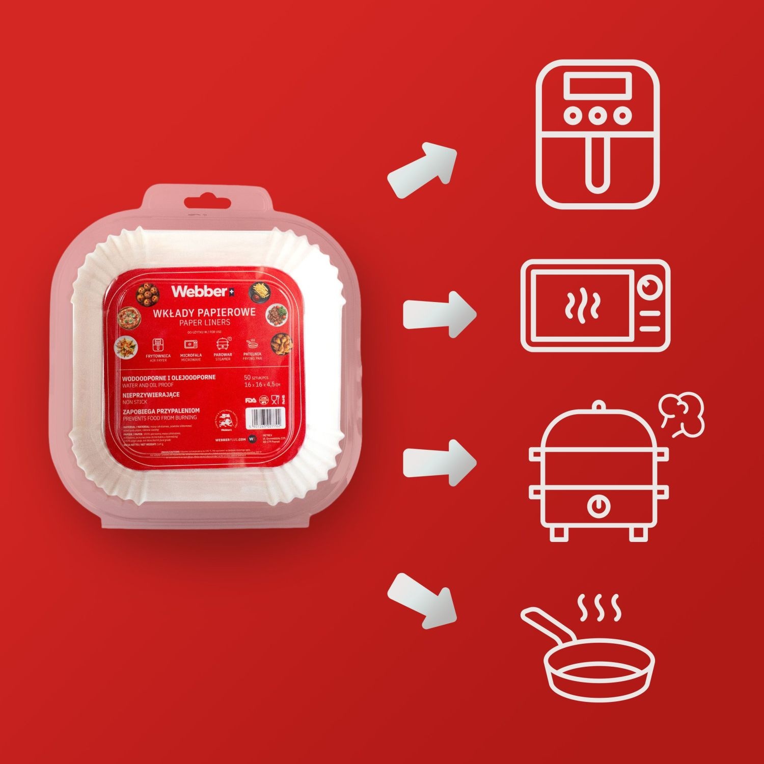 Webber Papieren Airfryer Bakjes 16x16 cm - Geen vette afwas meer