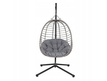 NUFORMA Cabo Hangstoel Ei - Luxe Cocoon Stoel met Grijze Kussens