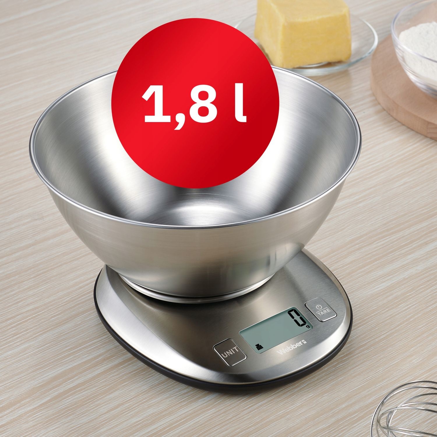 Webber Keukenweegschaal HANDY EK4390 - Precisie met 1,8L Inox Mengkom