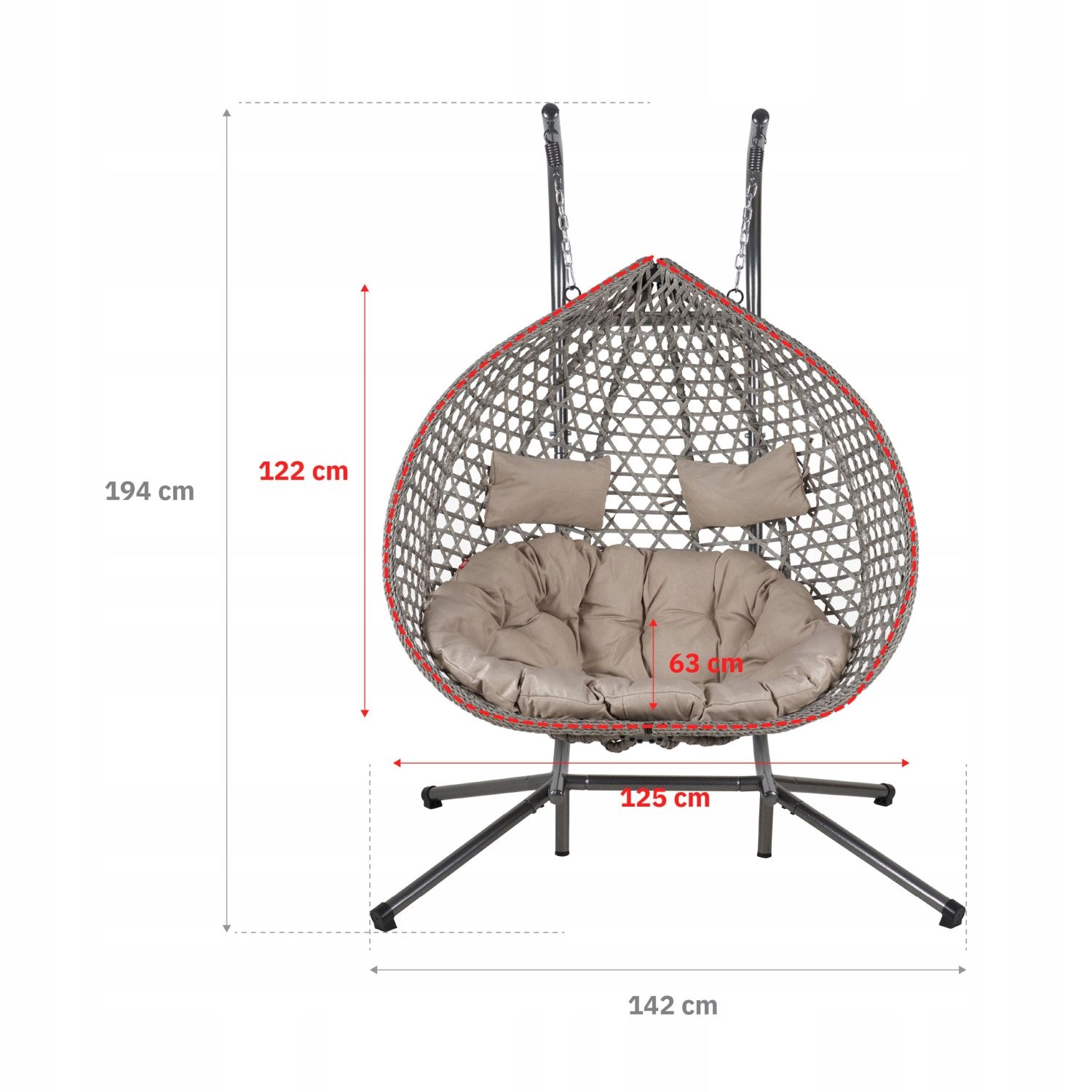 NUFORMA 2-persoons Hangstoel Cocon Ei 04K - Maximaal Draagvermogen 220kg