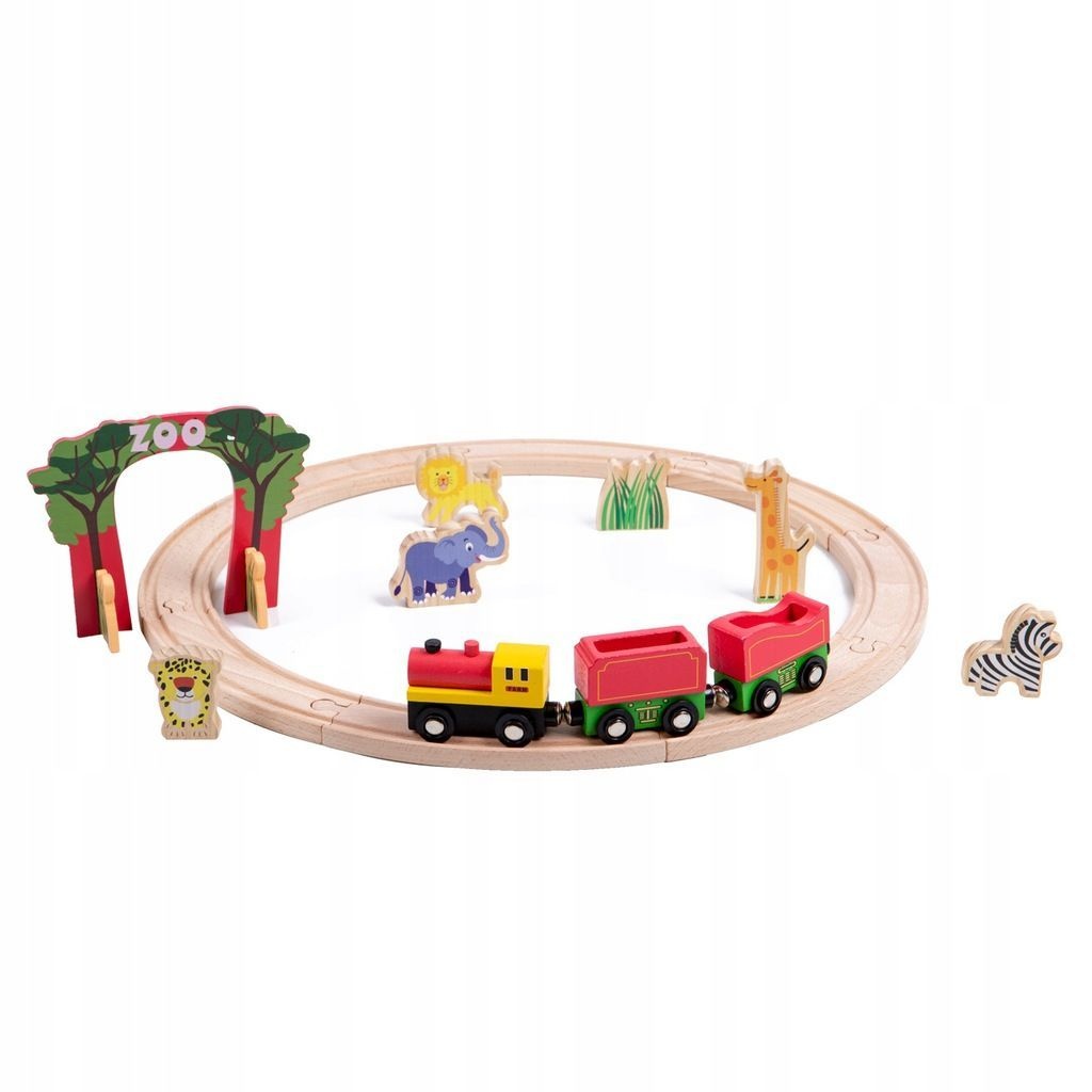 PAN PATYK Houten treinset Dierentuin - 20-delig met tunnel