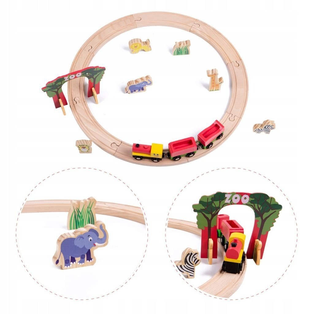 PAN PATYK Houten treinset Dierentuin - 20-delig met tunnel