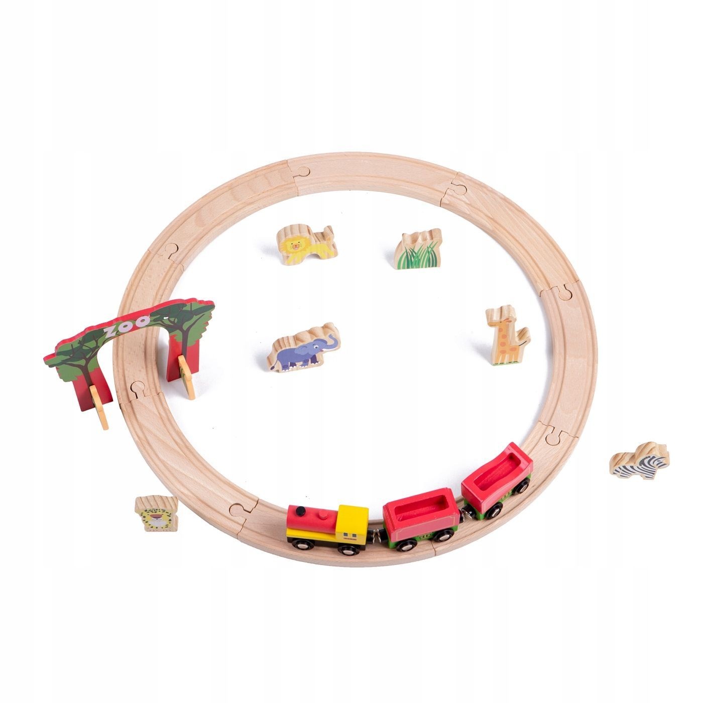 PAN PATYK Houten treinset Dierentuin - 20-delig met tunnel
