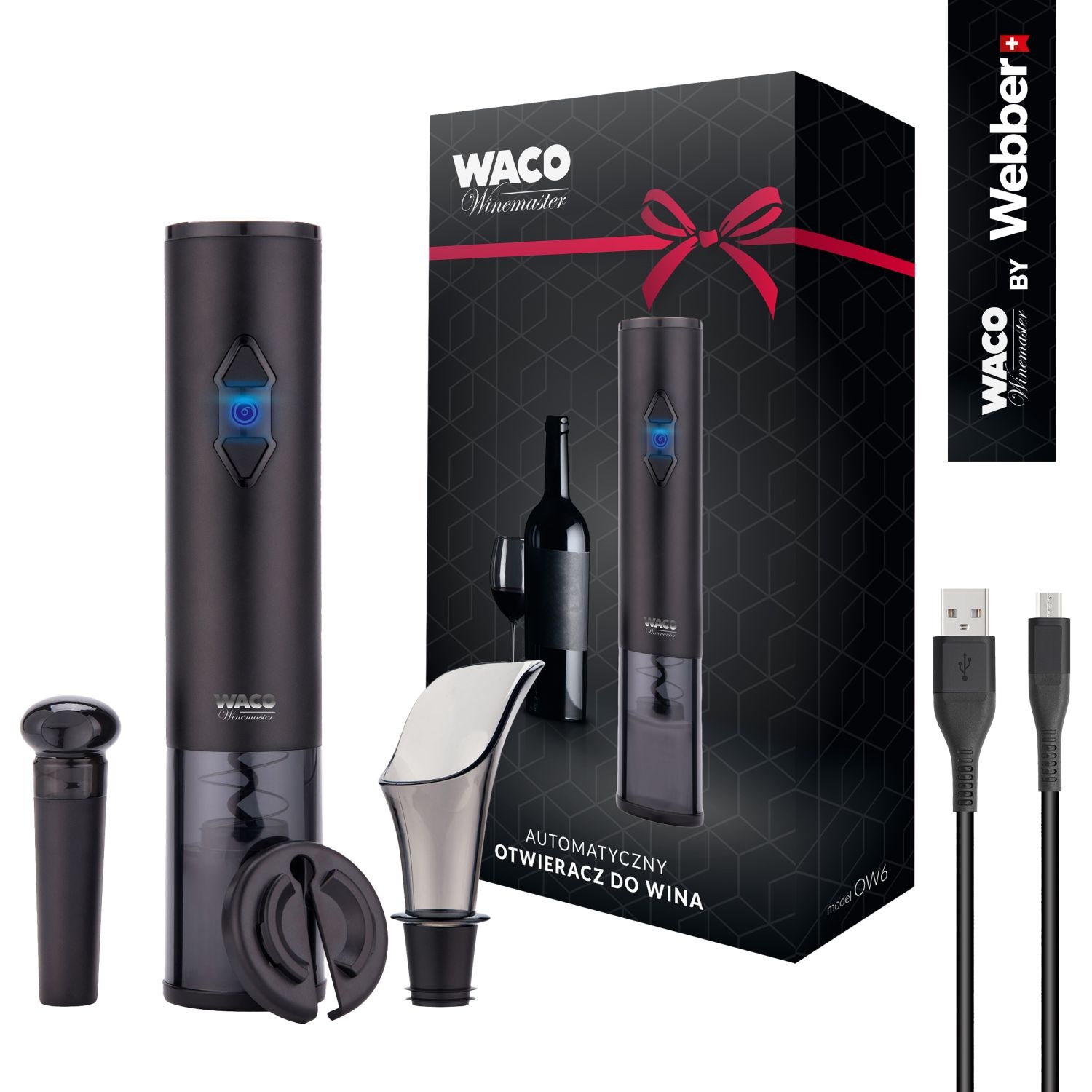 Waco OW6 Elektrische Wijnopener Set - Opent elke fles in 8 seconden