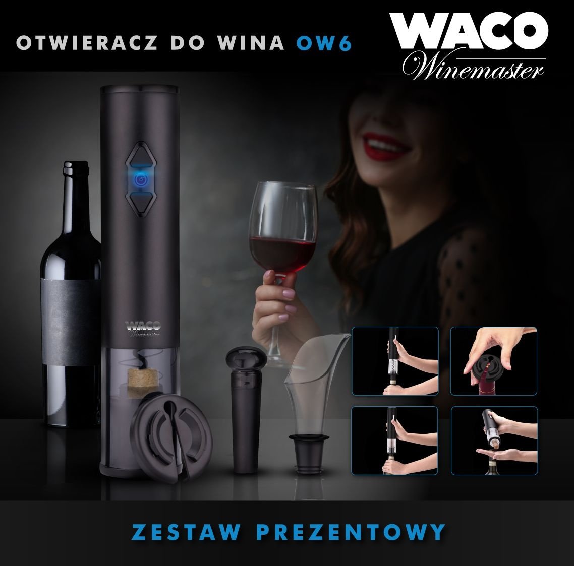Waco OW6 Elektrische Wijnopener Set - Opent elke fles in 8 seconden