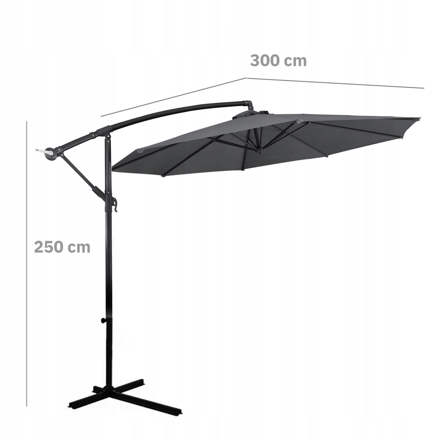 GARDENSELECT SOLA Grote Tuinparasol - Ø 300 cm met Zwengel - Grijs