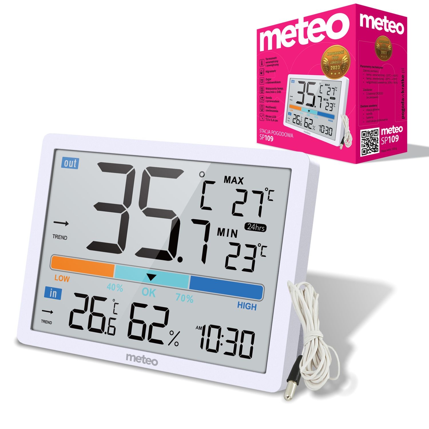 METEO Weerstation SP109 - Compact met binnen- en buitentemperatuur