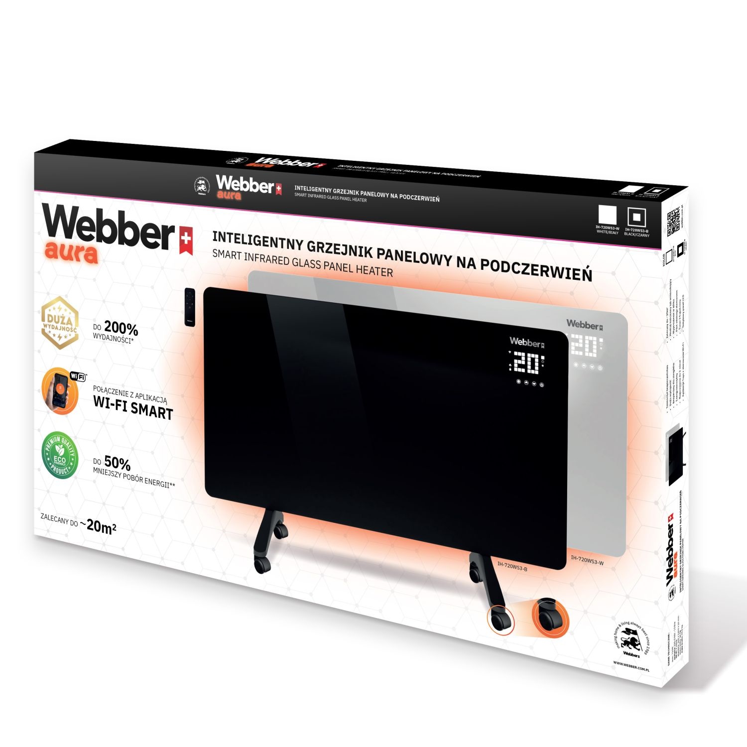 WEBBER Infrarood Paneelverwarming IGH-720 Zwart - Slimme Wi-Fi Bediening