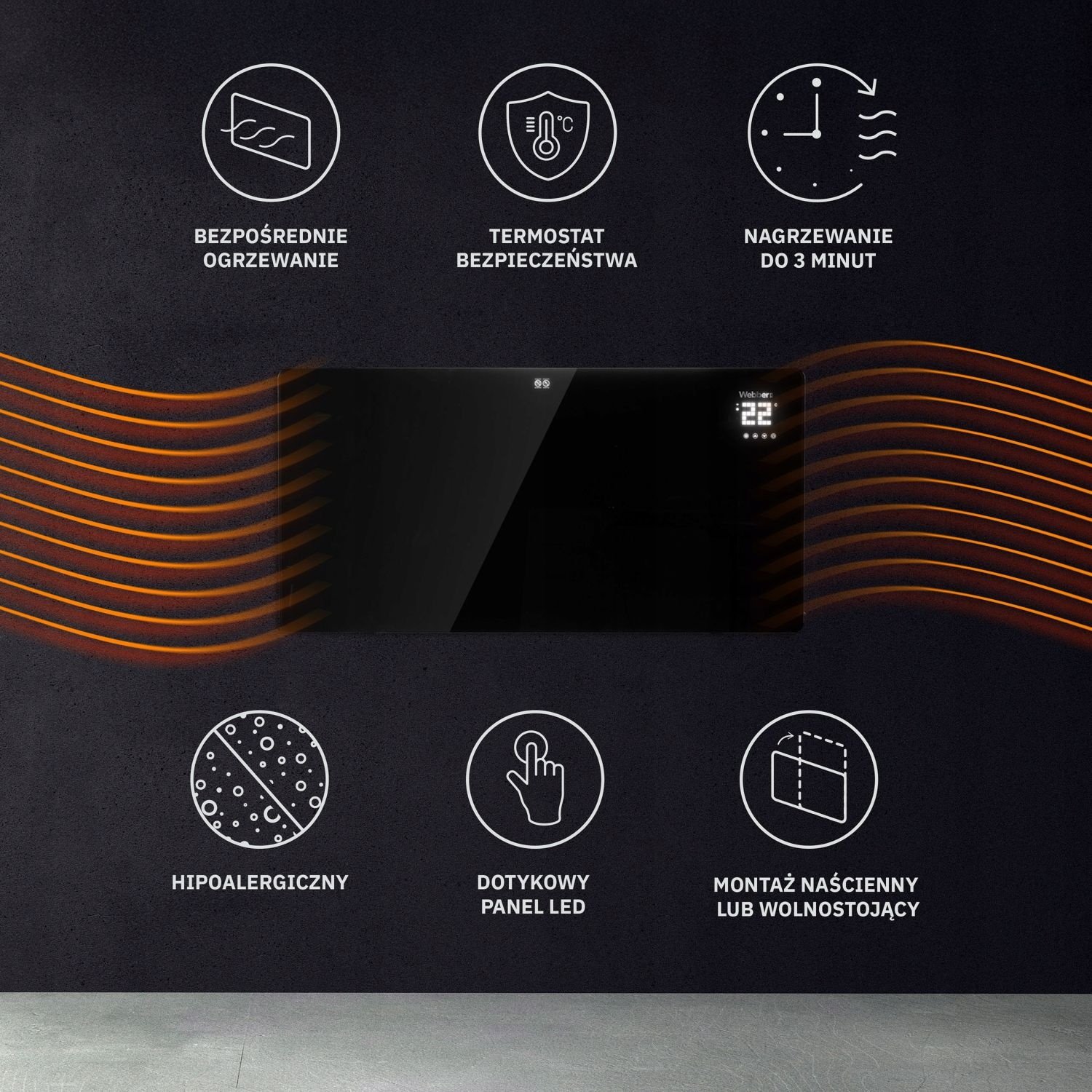 WEBBER Infrarood Paneelverwarming IGH-720 Zwart - Slimme Wi-Fi Bediening