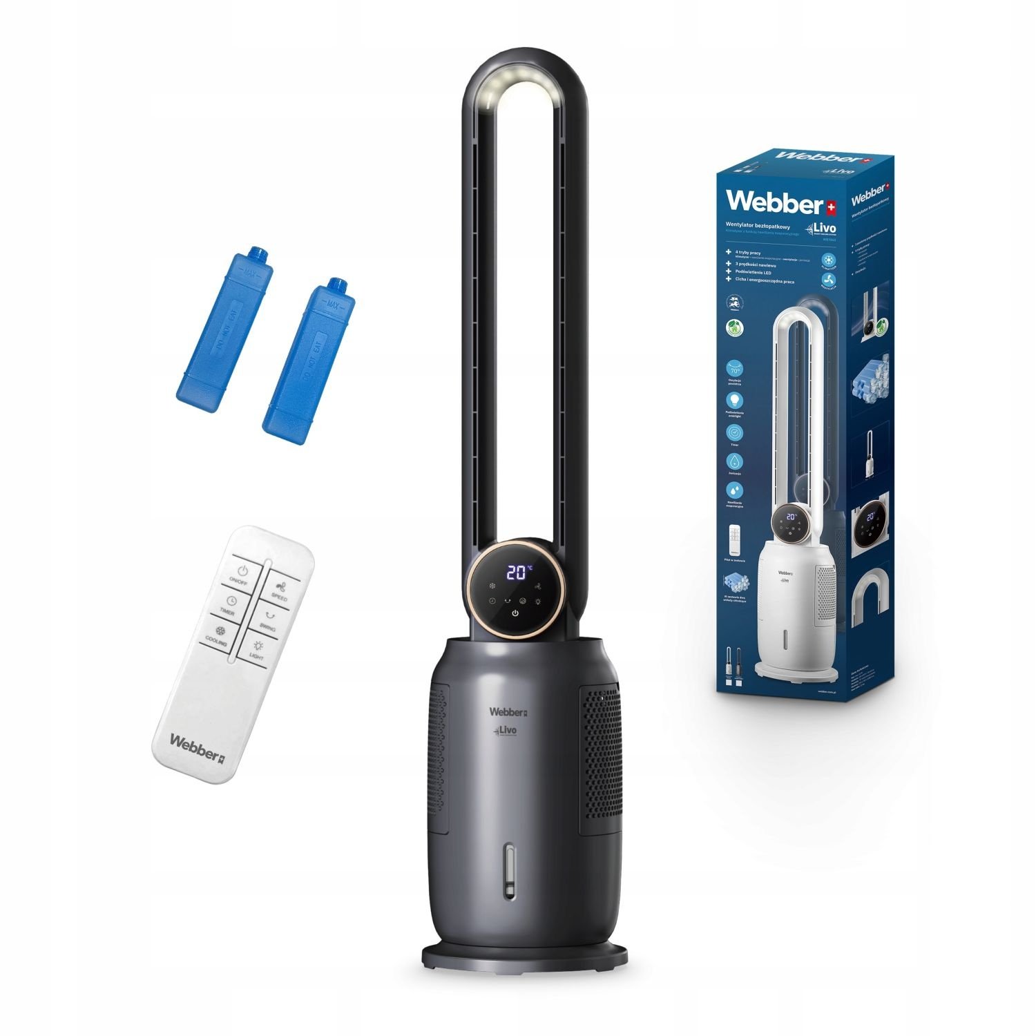 Webber LIVO WB1840G Bladloze Ventilator - 4-in-1 Koeling en Ionisatie