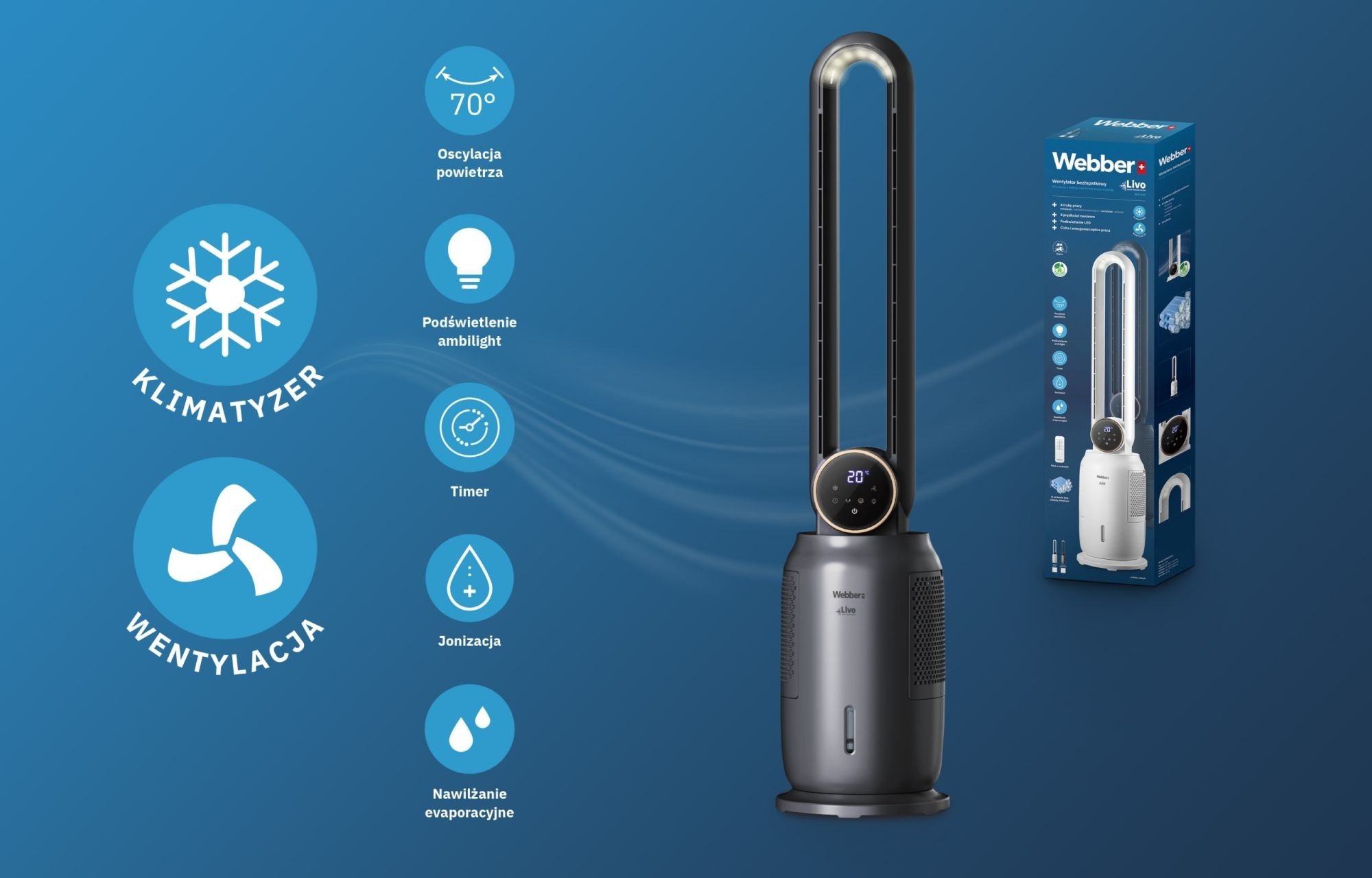 Webber LIVO WB1840G Bladloze Ventilator - 4-in-1 Koeling en Ionisatie