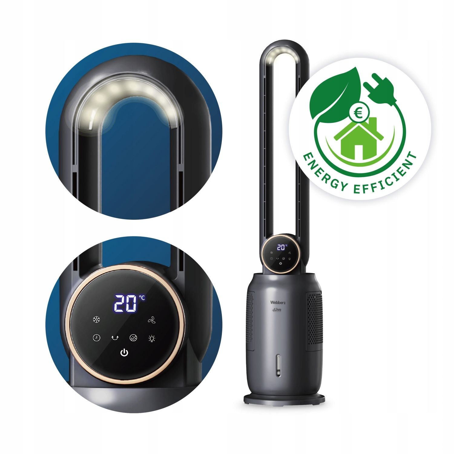 Webber LIVO WB1840G Bladloze Ventilator - 4-in-1 Koeling en Ionisatie