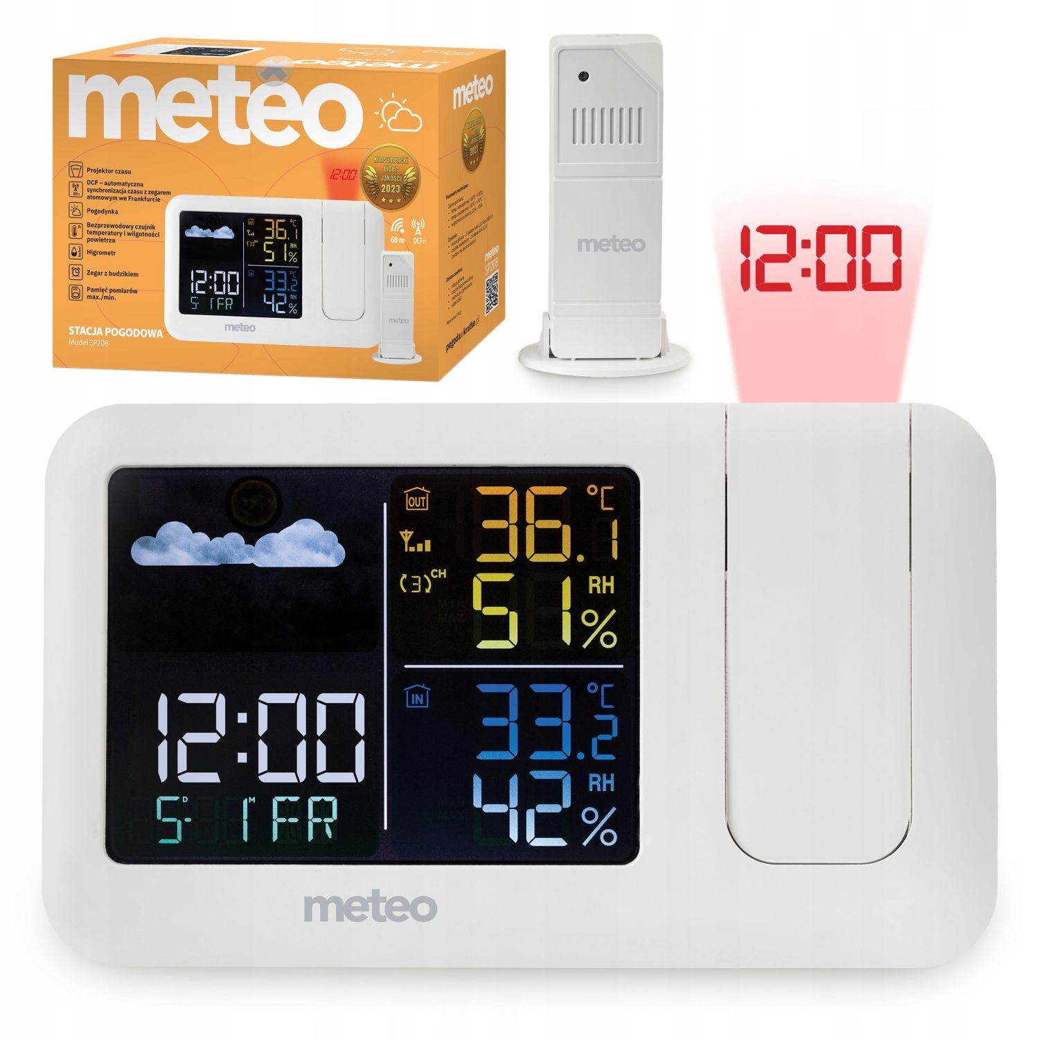 Meteo Weerstation SP208 - Met Tijdprojector en Draadloze Sensor