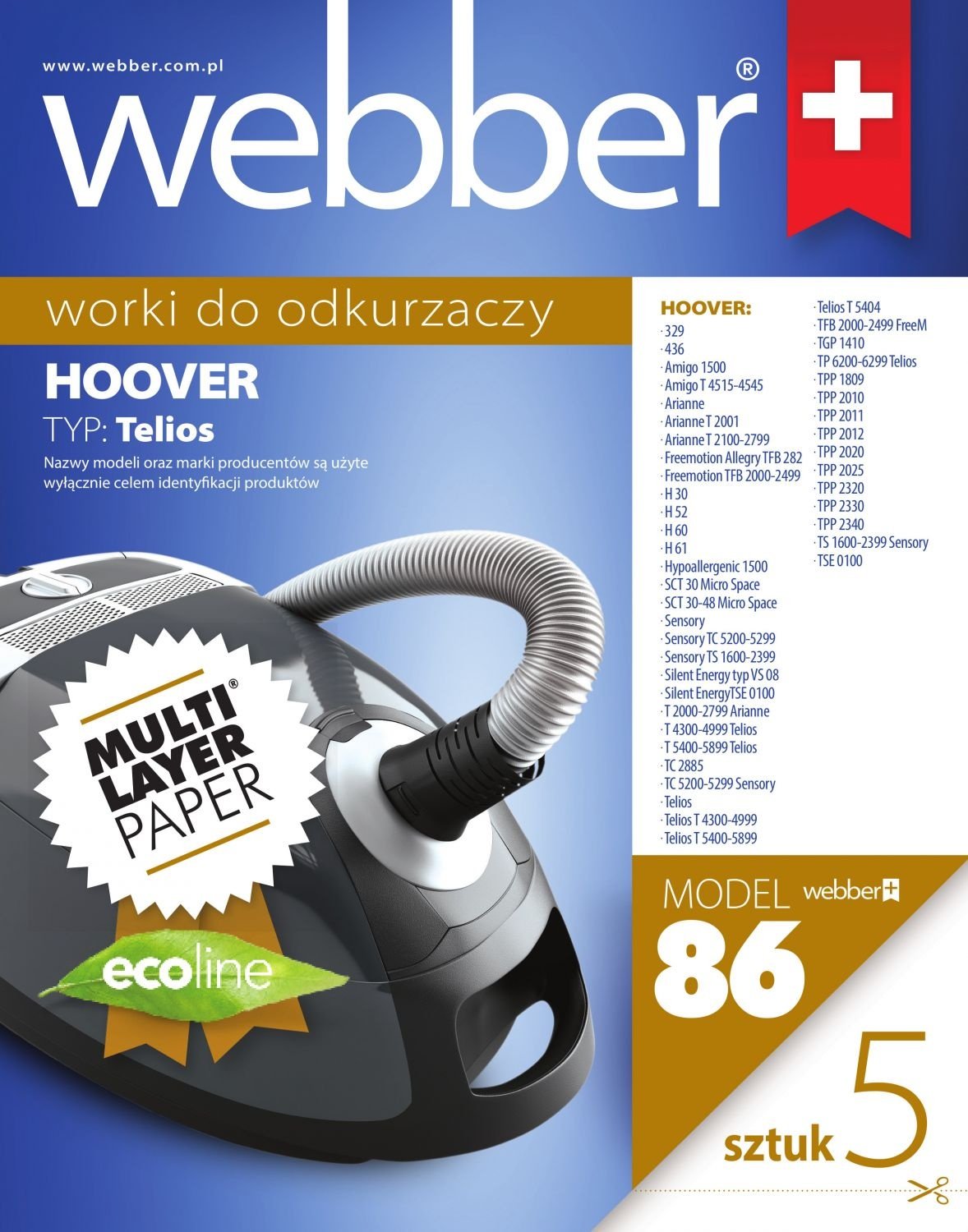 Webber Stofzuigerzakken Hoover Telios - 86 stuks meerlaags papier