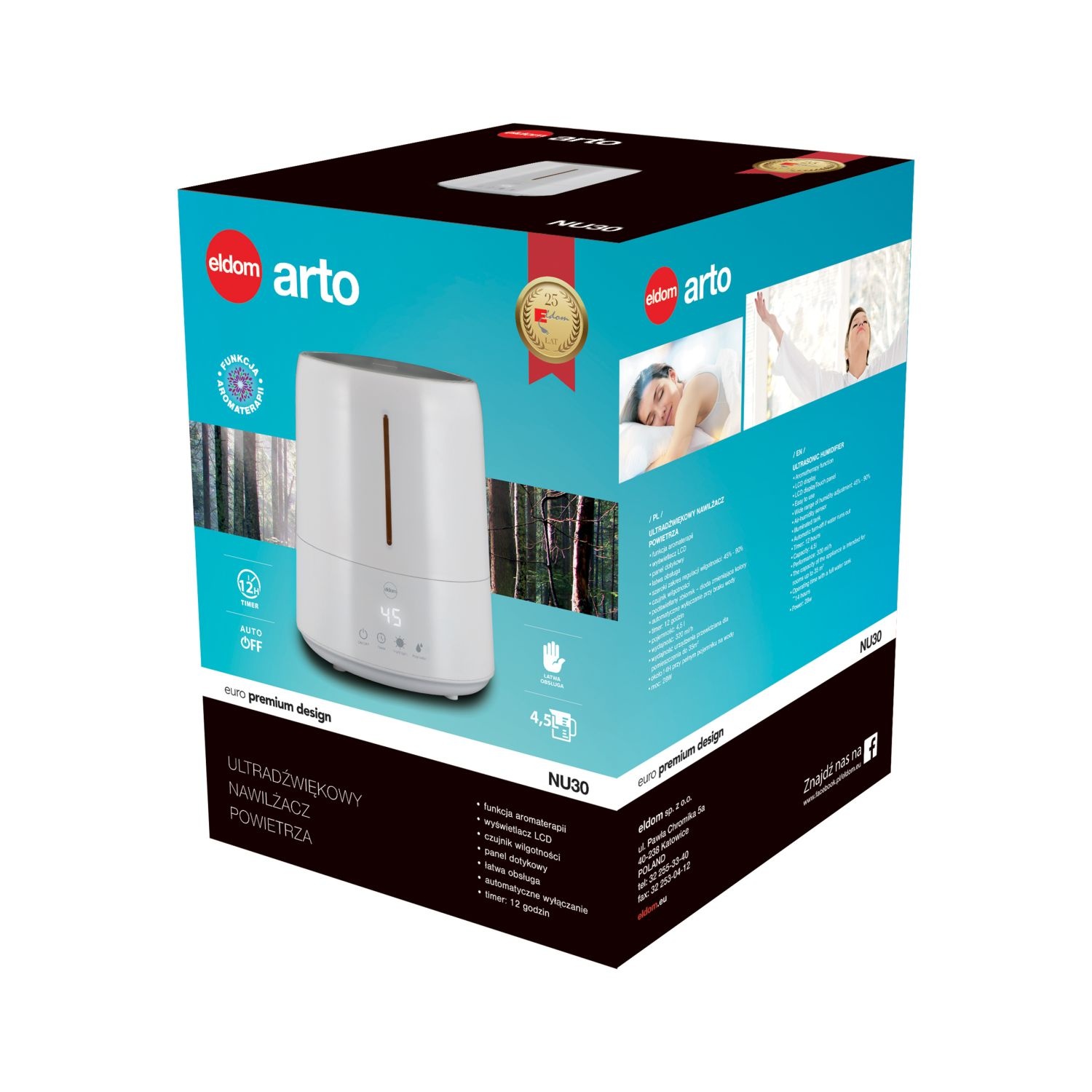 ELDOM Ultrasone luchtbevochtiger NU30 - 4,5L tank en aromatherapie