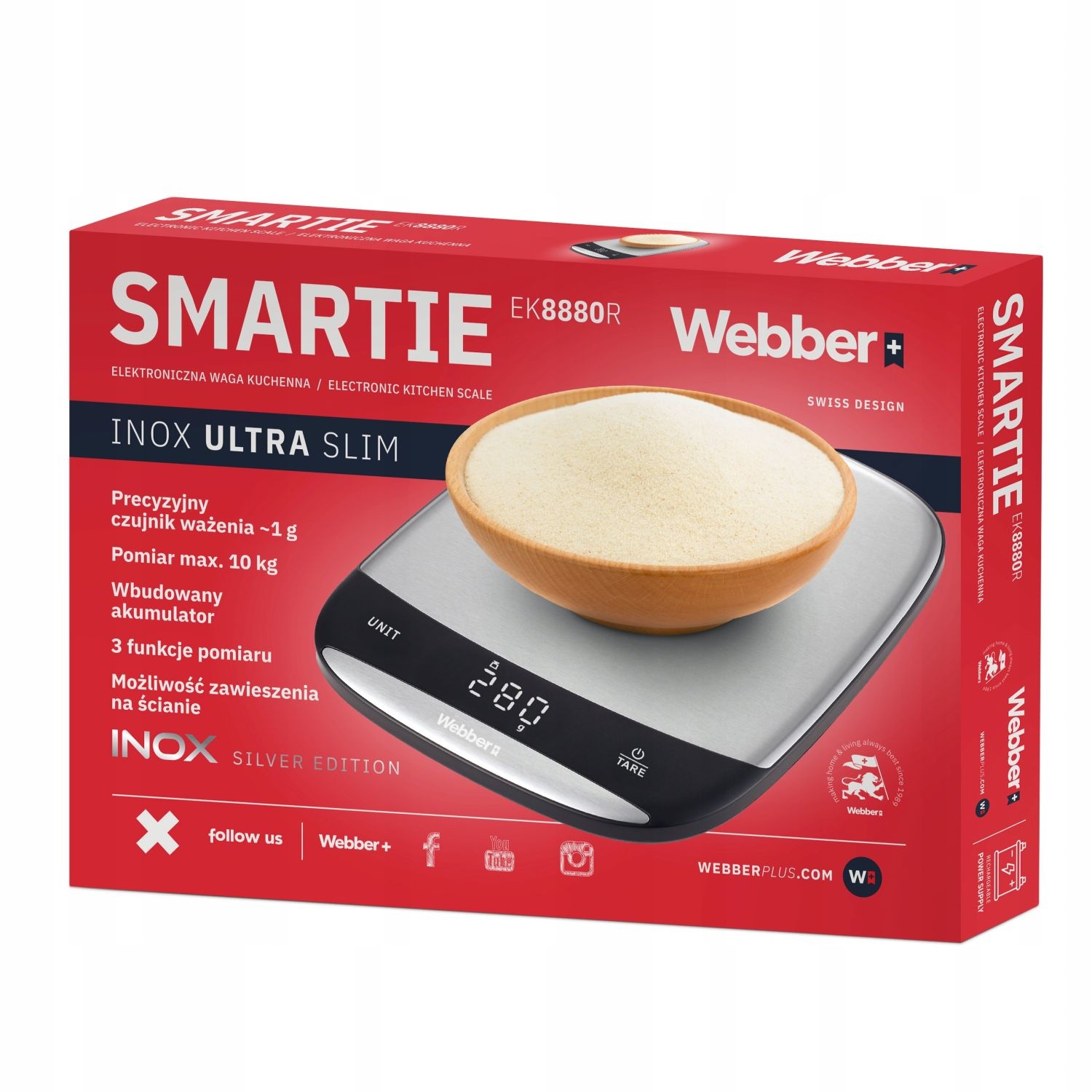 WEBBER Keukenweegschaal SMARTIE EK8880R - 10kg en USB Oplaadbaar