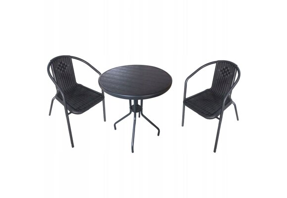 NUFORMA Polyrotan Tuinset Zwart - Tafel en 2 Stoelen voor Balkon