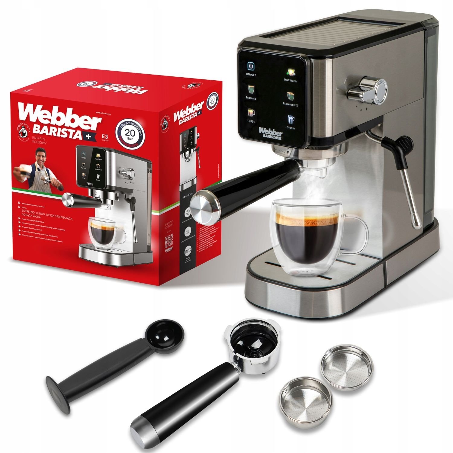 Webber Barista E3 CARTAGO Piston Espressomachine - 20 Bar & Melkschuim