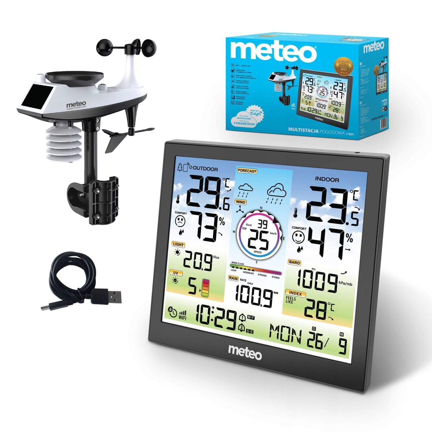 METEO Weerstation SP601 - 6-in-1 met Wi-Fi en Groot Kleurenscherm