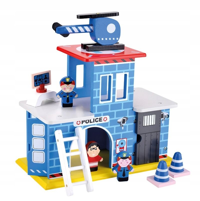 PAN PATYK Houten Politiebureau - Inclusief Helikopter en 3 Figuren